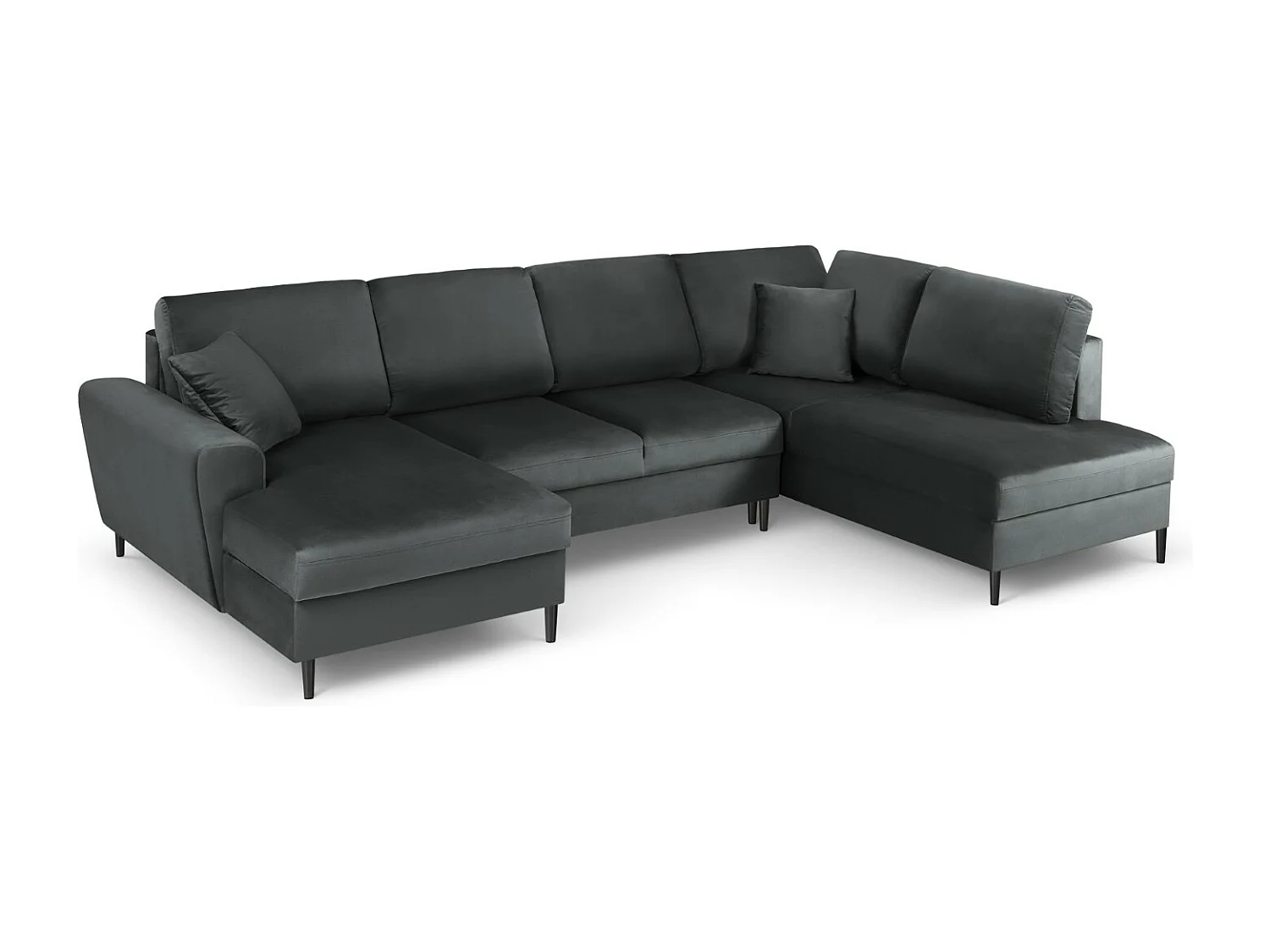 Cosmopolitan Design - Sofa panoramiczna prawa rozkładana ze schowkiem, "Kyoto" 7 miejsc welur, szary ciemny - 313x194x88cm 3740640 - obrazek 1