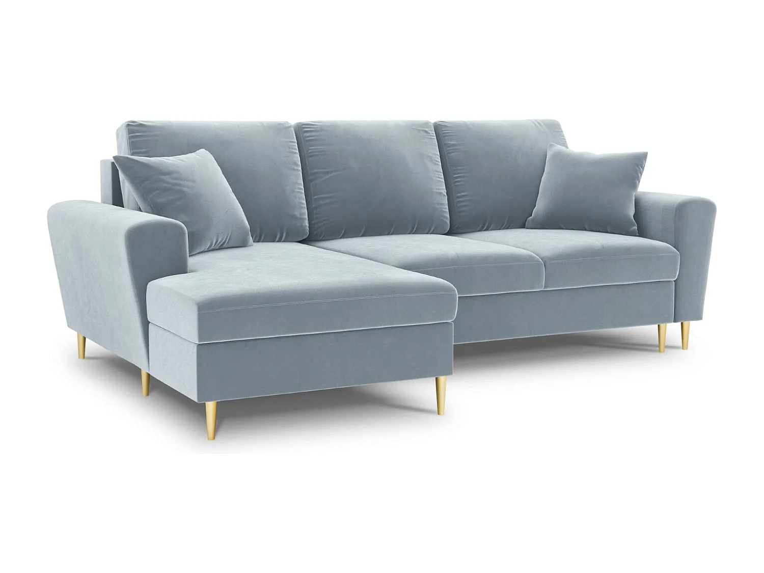 Cosmopolitan Design – Narożnik lewy rozkładany ze schowkiem, „Kyoto” 4 miejsca welur, niebieski jasny – 241x145x88cm 3740641