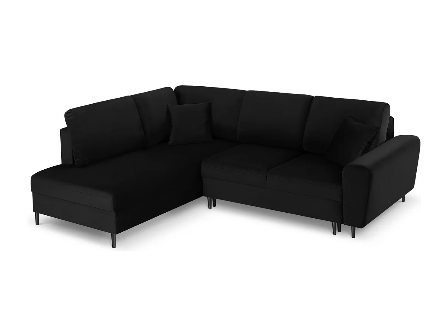 Cosmopolitan Design – Narożnik lewy rozkładany ze schowkiem, „Kyoto” 5 miejsc welur, czarny – 243x194x88cm 3740654