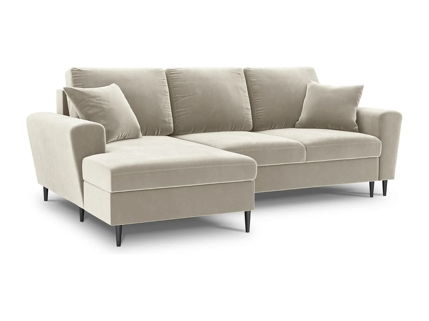 Cosmopolitan Design – Narożnik lewy rozkładany ze schowkiem, „Kyoto” 4 miejsca welur, beż jasny – 241x145x88cm 3740657