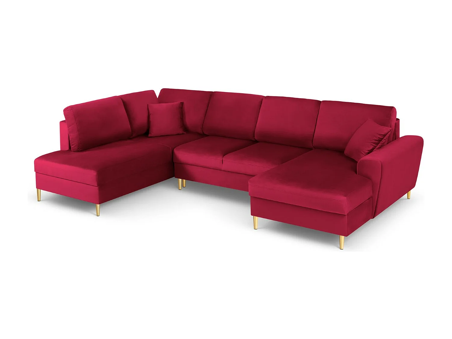 Cosmopolitan Design - Sofa panoramiczna lewa rozkładana ze schowkiem, "Kyoto" 7 miejsc welur, czerwony - 313x194x88cm 3740664 - obrazek 1
