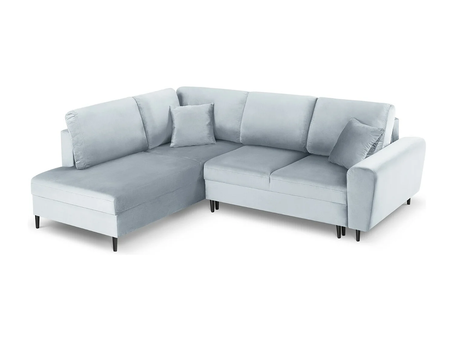 Cosmopolitan Design – Narożnik lewy rozkładany ze schowkiem, „Kyoto” 5 miejsc welur, niebieski jasny – 243x194x88cm 3740668