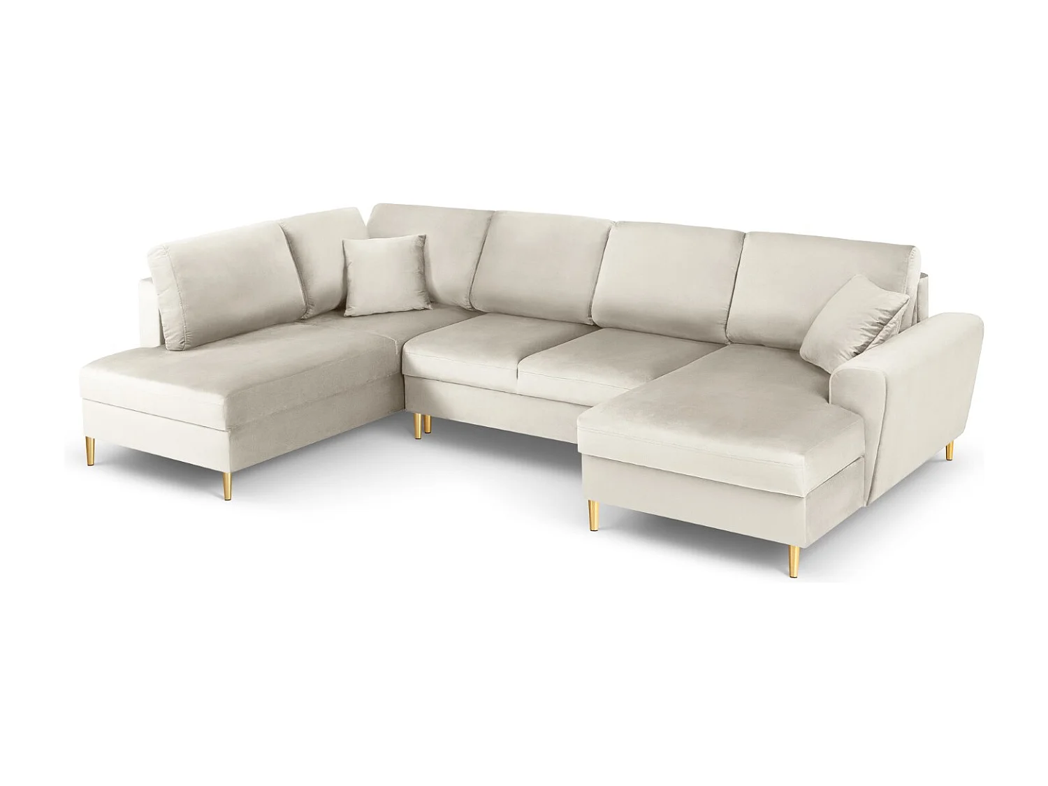 Cosmopolitan Design - Sofa panoramiczna lewa rozkładana ze schowkiem, "Kyoto" 7 miejsc welur, beż jasny - 313x194x88cm 3740681 - obrazek 1