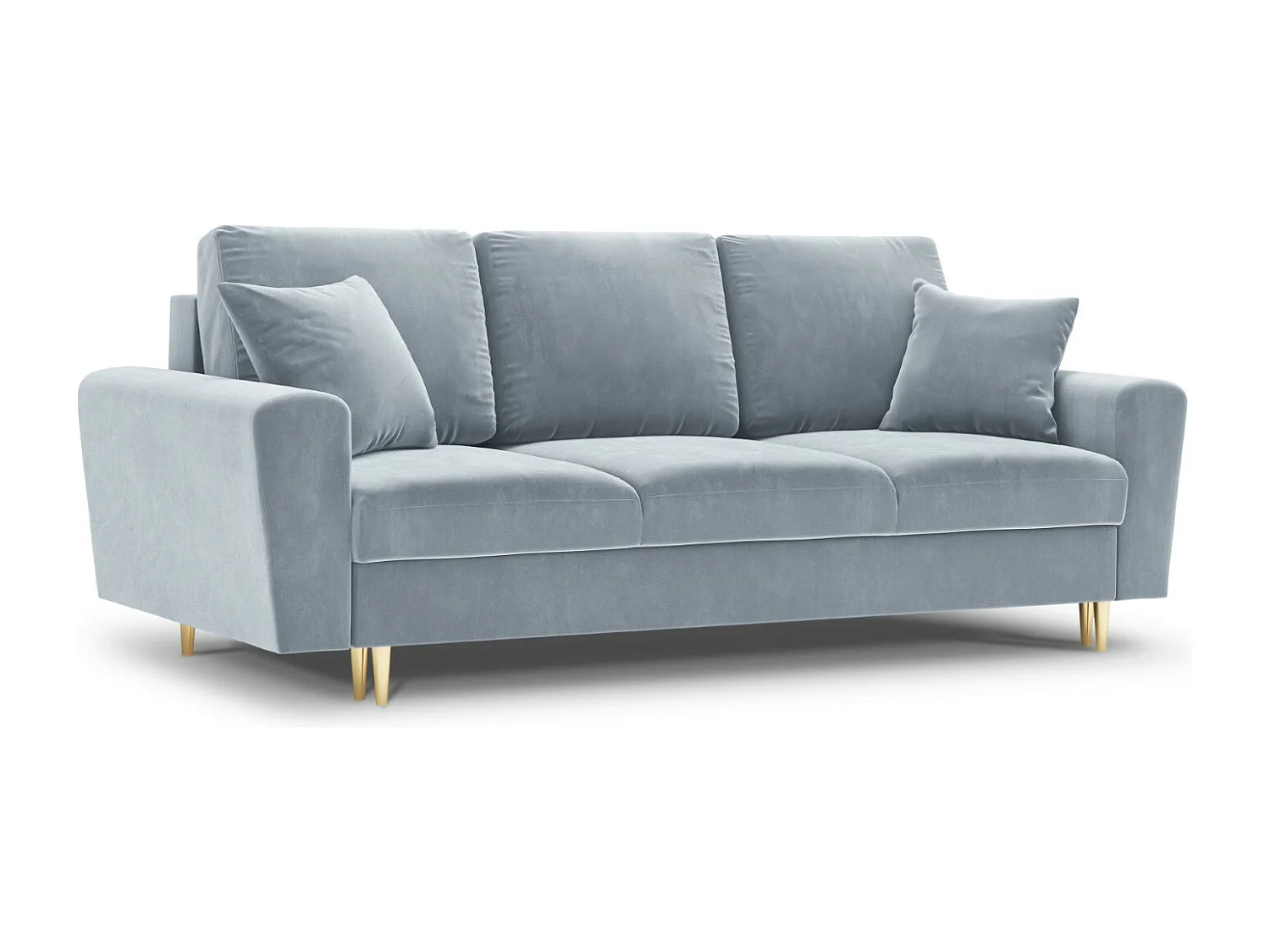 Cosmopolitan Design - Sofa z funkcją spania ze schowkiem, "Kyoto" 3 miejsca welur, niebieski jasny - 235x100x88cm 3740689 - obrazek 1