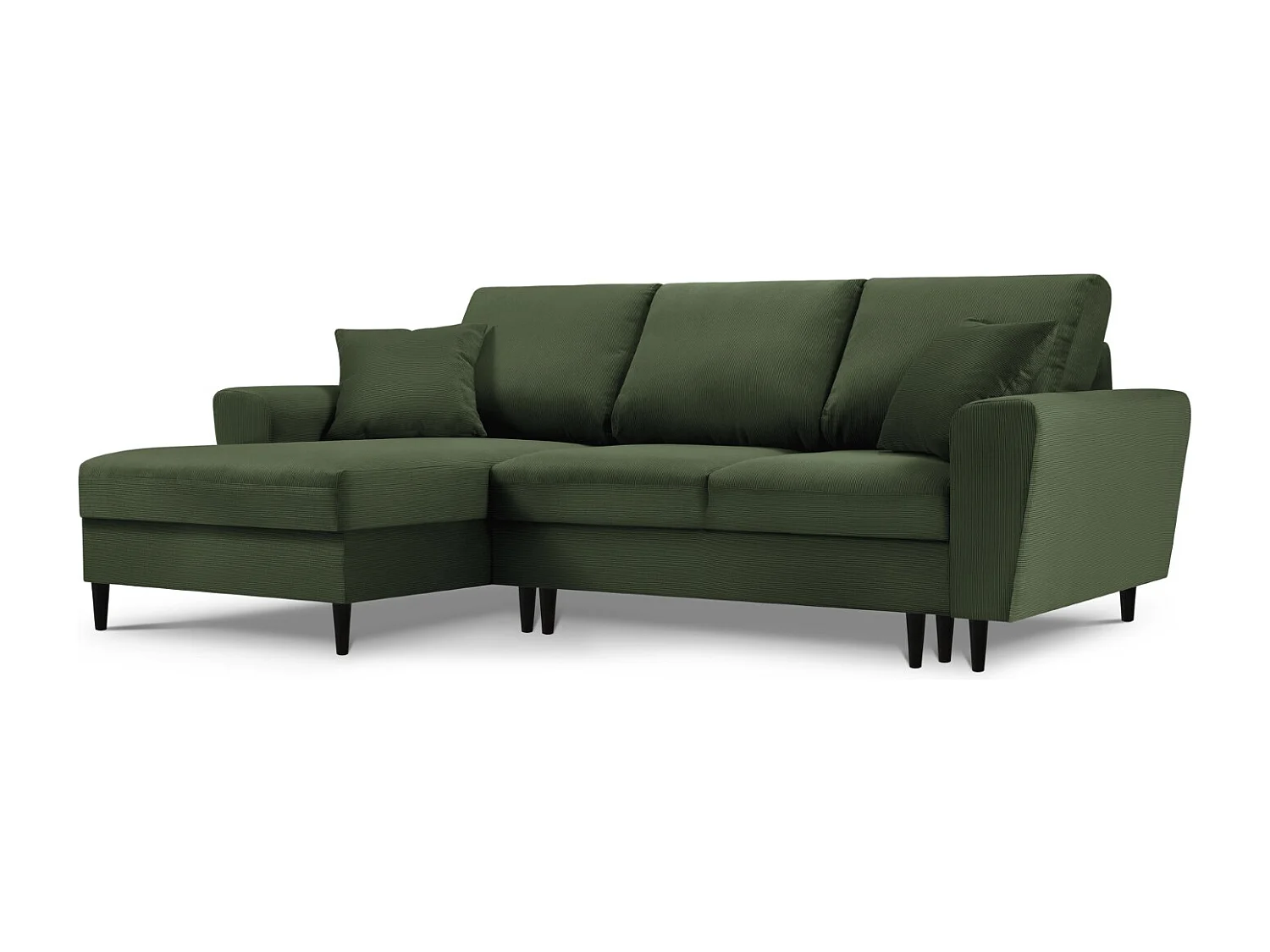 Cosmopolitan Design – Narożnik lewy rozkładany ze schowkiem, „Kyoto” 4 miejsca sztruks, zielony butelkowy – 241x145x88cm 3740704