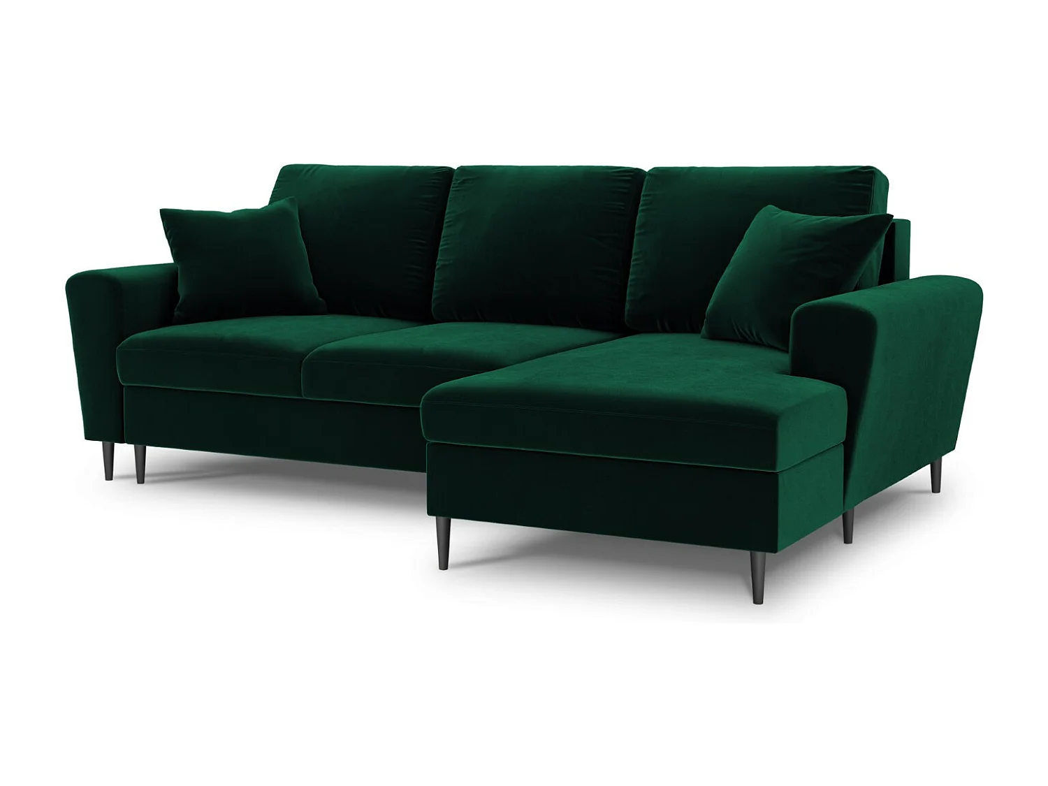 Cosmopolitan Design - Narożnik prawy rozkładany ze schowkiem, "Kyoto" 4 miejsca welur, zielony butelkowy - 241x145x88cm 3740707 - obrazek 1