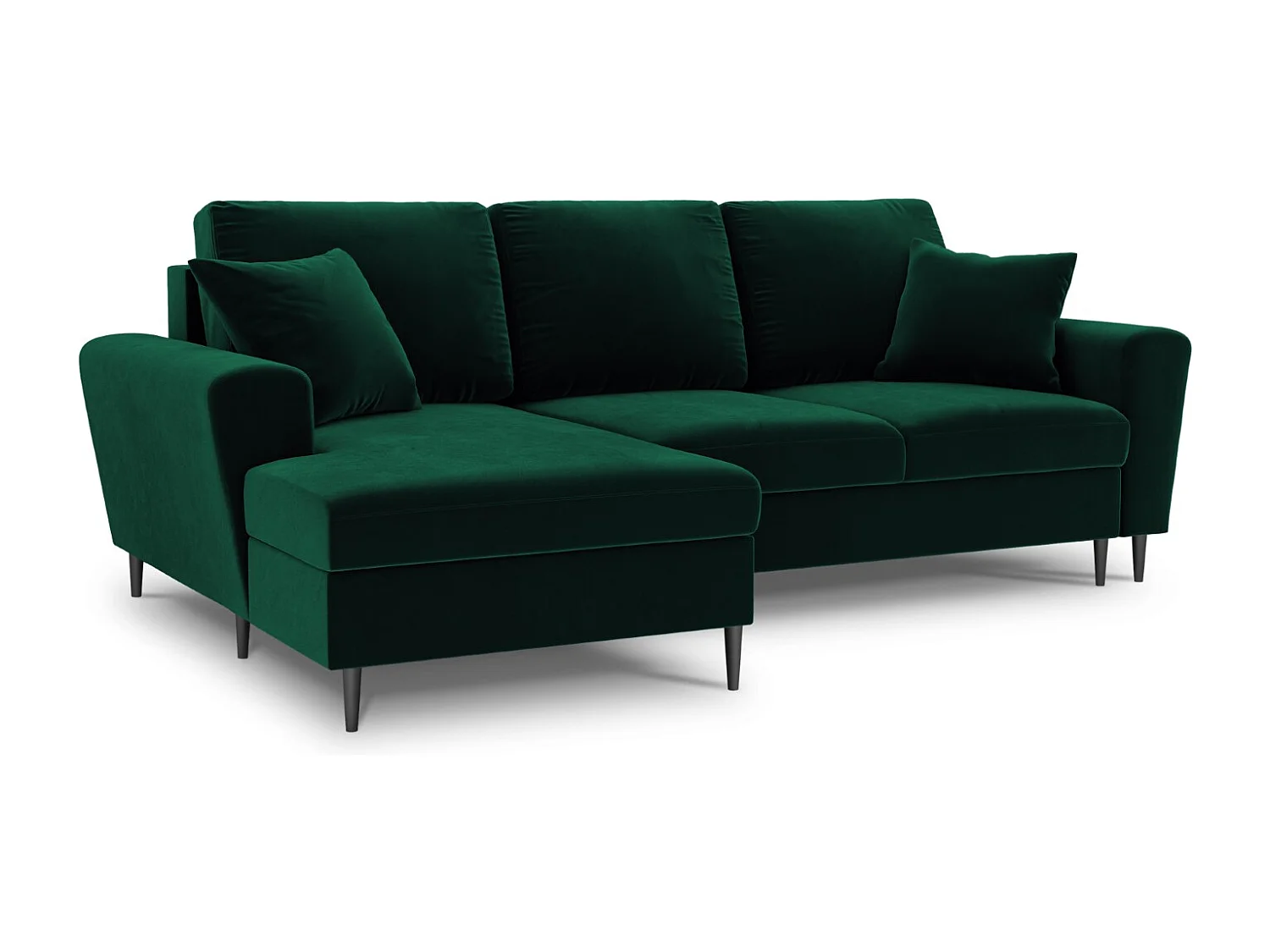 Cosmopolitan Design – Narożnik lewy rozkładany ze schowkiem, „Kyoto” 4 miejsca welur, zielony butelkowy – 241x145x88cm 3740716
