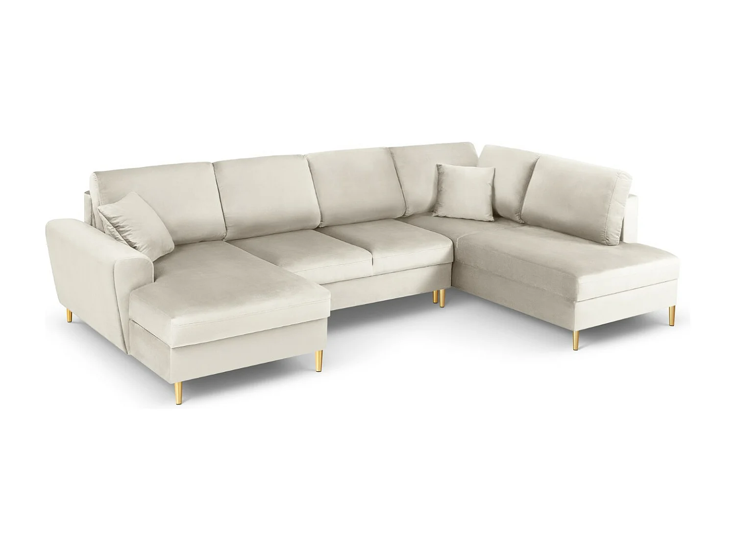 Cosmopolitan Design - Sofa panoramiczna prawa rozkładana ze schowkiem, "Kyoto" 7 miejsc welur, beż jasny - 313x194x88cm 3740718 - obrazek 1