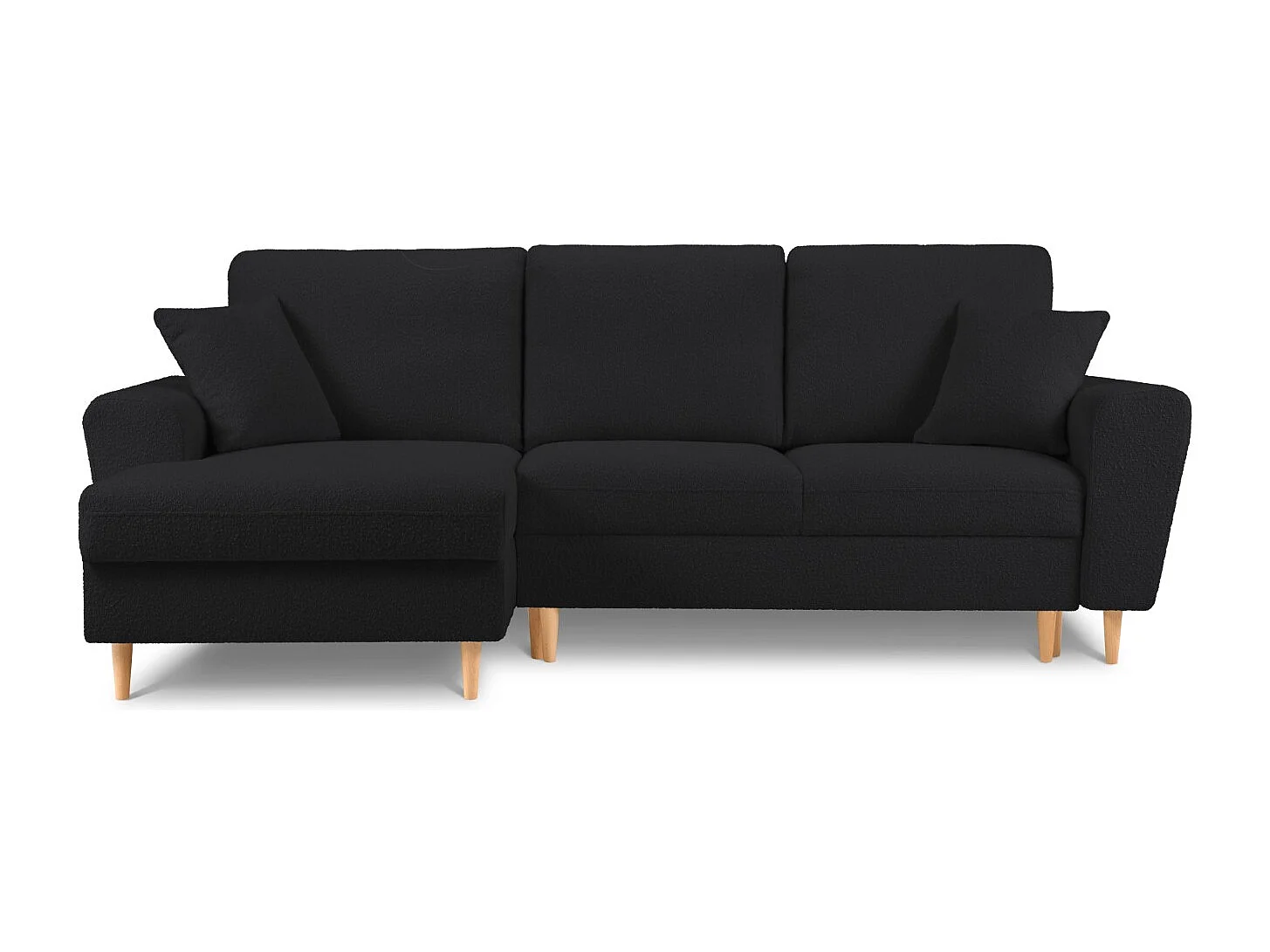 Cosmopolitan Design – Narożnik lewy rozkładany ze schowkiem, „Kyoto” 4 miejsca boucle, czarny – 241x145x88cm 3740719