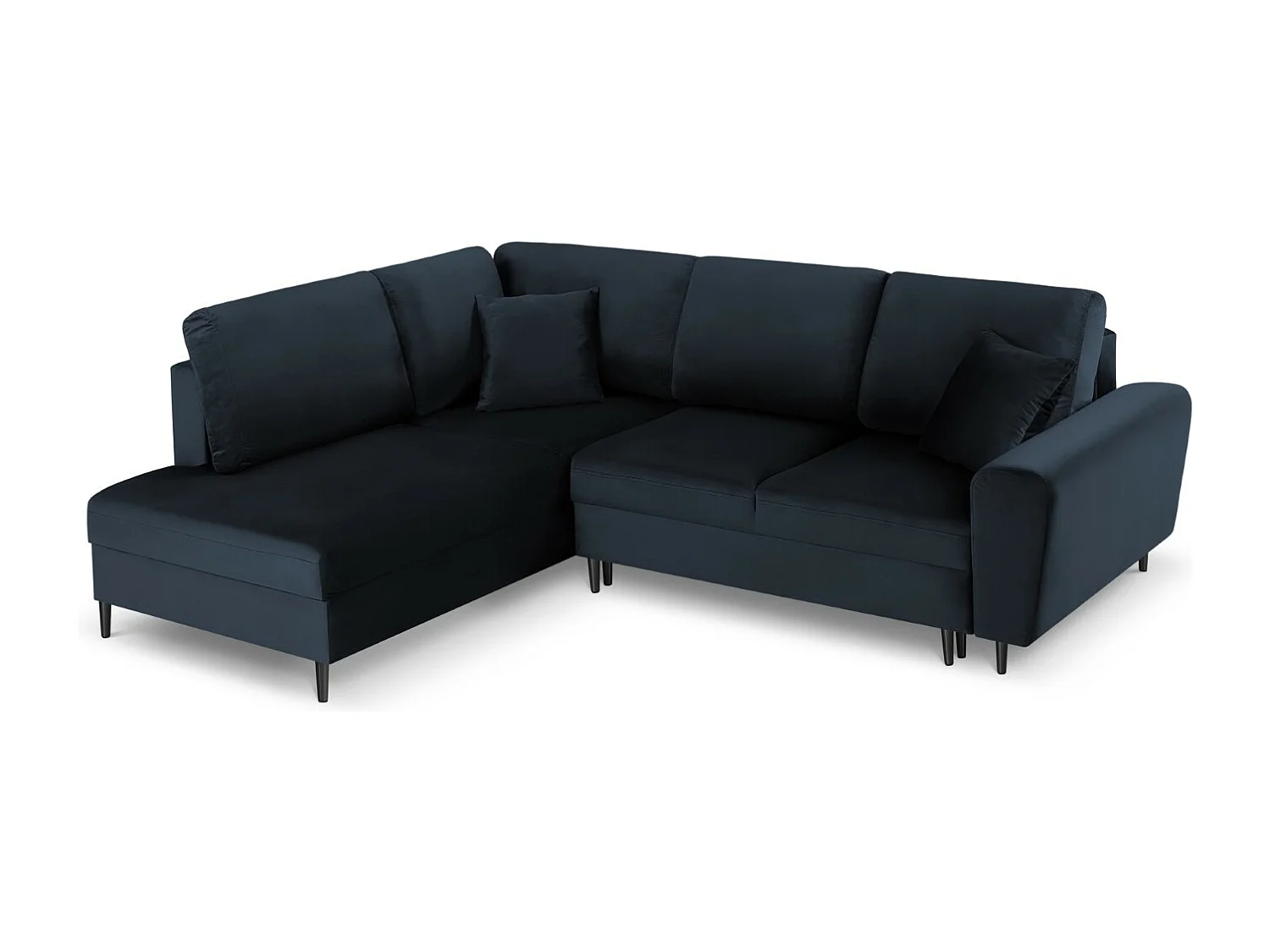 Cosmopolitan Design – Narożnik lewy rozkładany ze schowkiem, „Kyoto” 5 miejsc welur, niebieski ciemny – 243x194x88cm 3740728