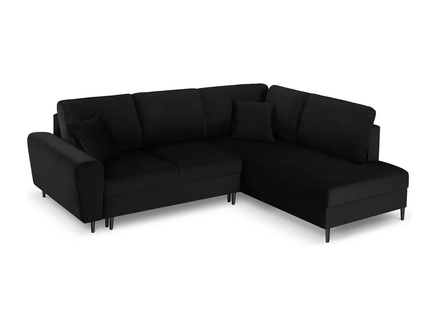 Cosmopolitan Design - Narożnik prawy rozkładany ze schowkiem, "Kyoto" 5 miejsc welur, czarny - 243x194x88cm 3740750 - obrazek 1