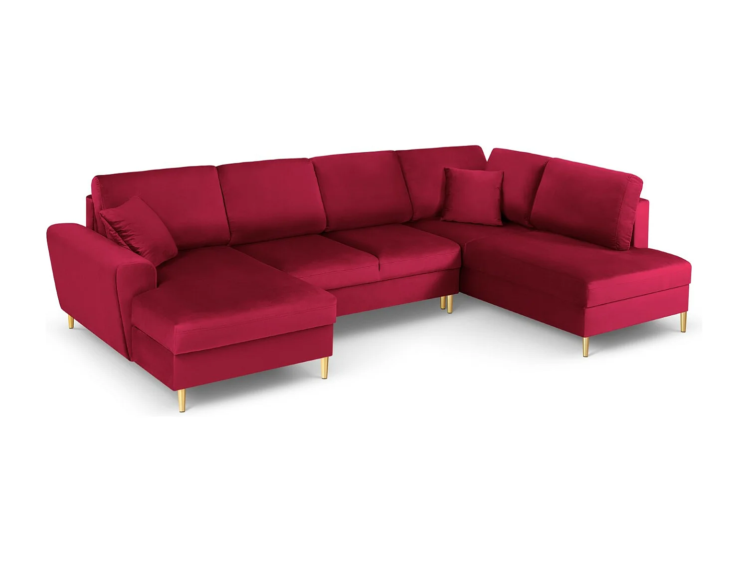 Cosmopolitan Design - Sofa panoramiczna prawa rozkładana ze schowkiem, "Kyoto" 7 miejsc welur, czerwony - 313x194x88cm 3740770 - obrazek 1