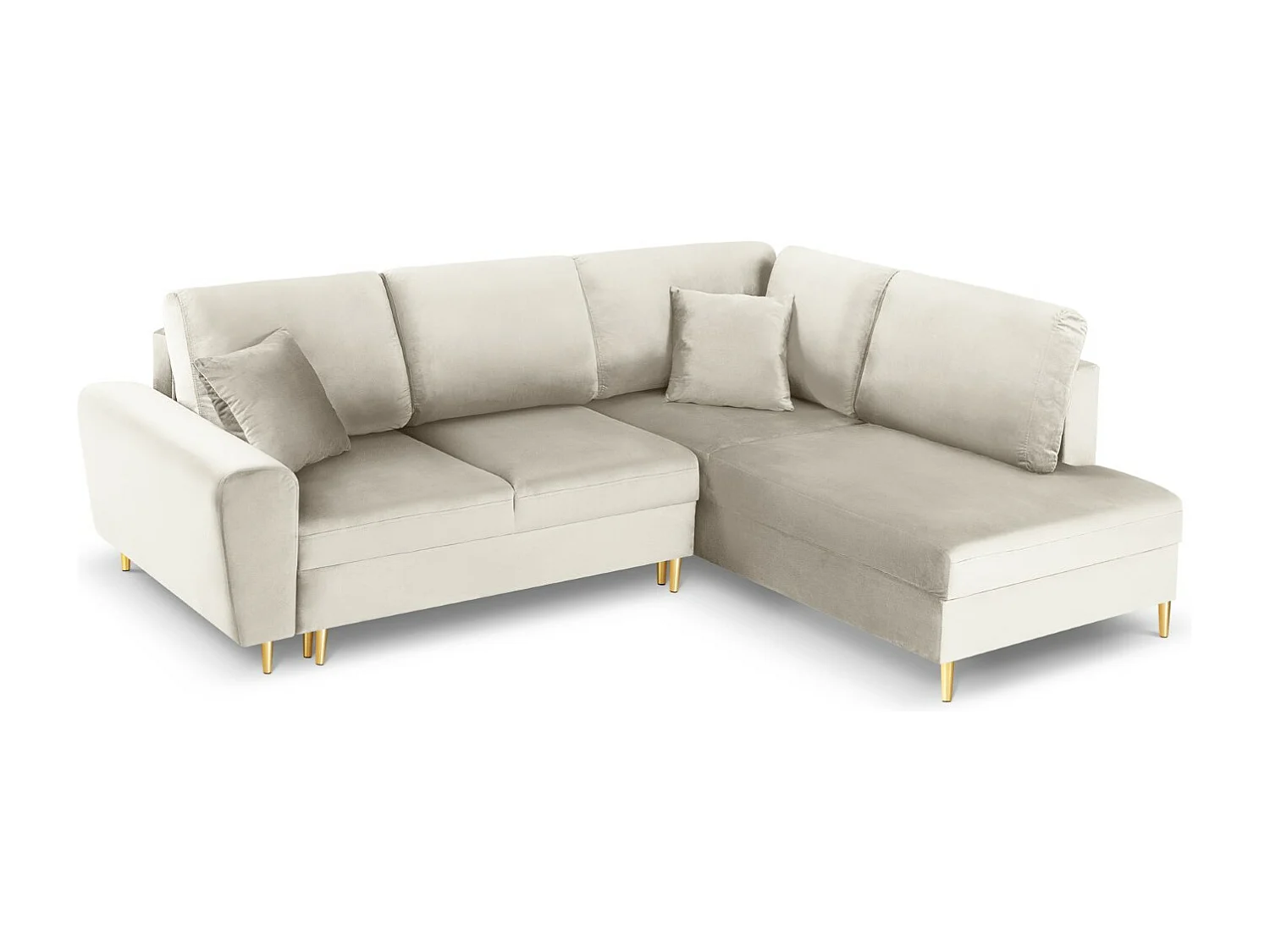 Cosmopolitan Design - Narożnik prawy rozkładany ze schowkiem, "Kyoto" 5 miejsc welur, beż jasny - 243x194x88cm 3740803 - obrazek 1