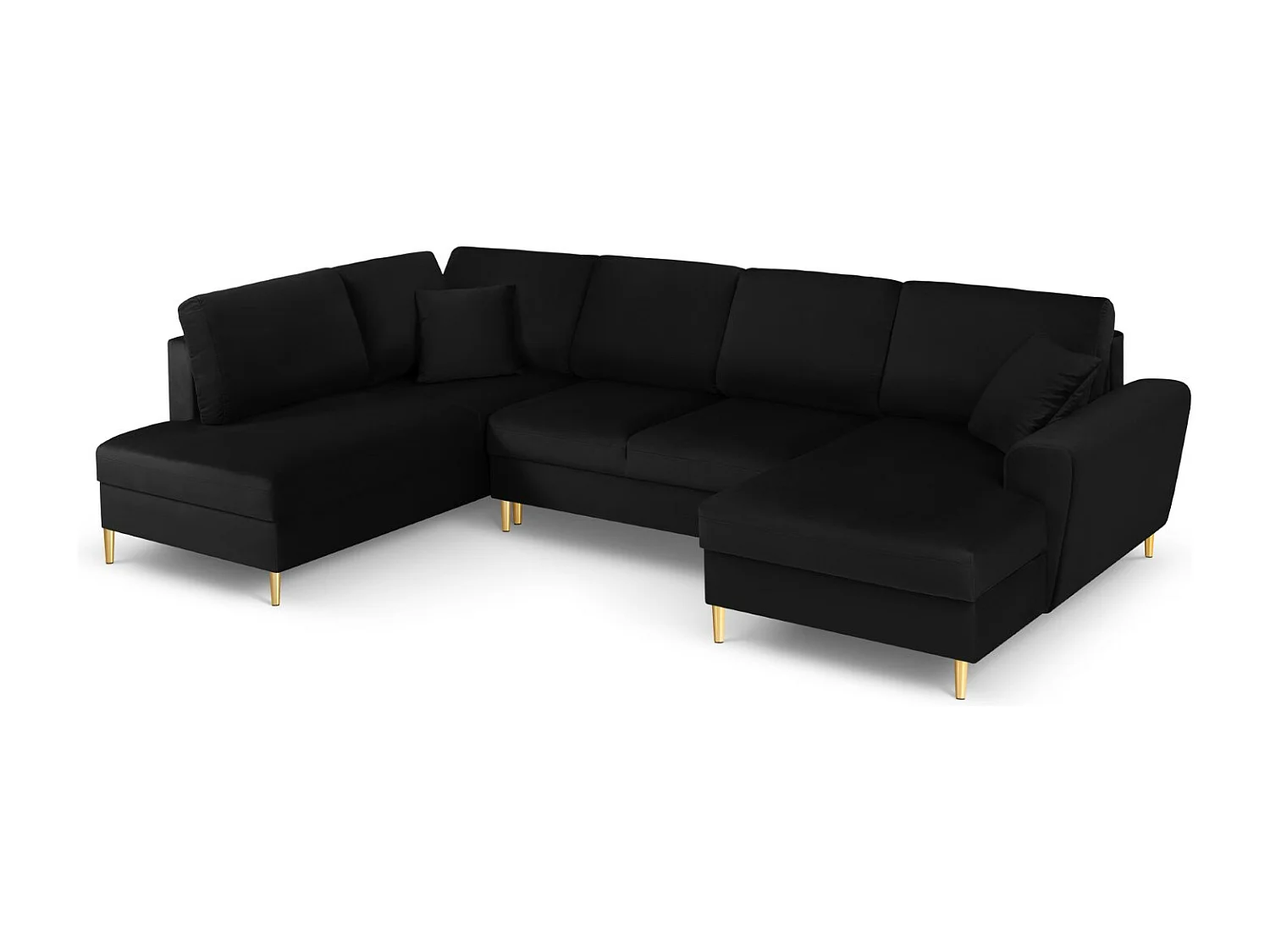 Cosmopolitan Design - Sofa panoramiczna lewa rozkładana ze schowkiem, "Kyoto" 7 miejsc welur, czarny - 313x194x88cm 3740806 - obrazek 1
