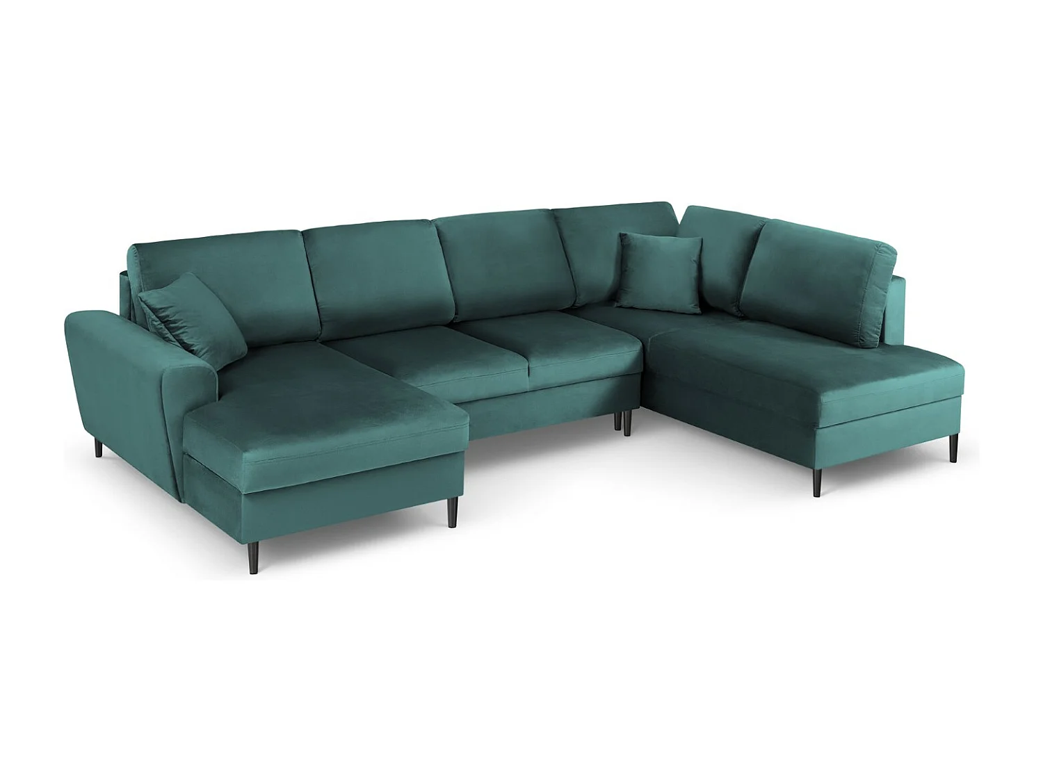 Cosmopolitan Design - Sofa panoramiczna prawa rozkładana ze schowkiem, "Kyoto" 7 miejsc welur, petrol - 313x194x88cm 3740815 - obrazek 1