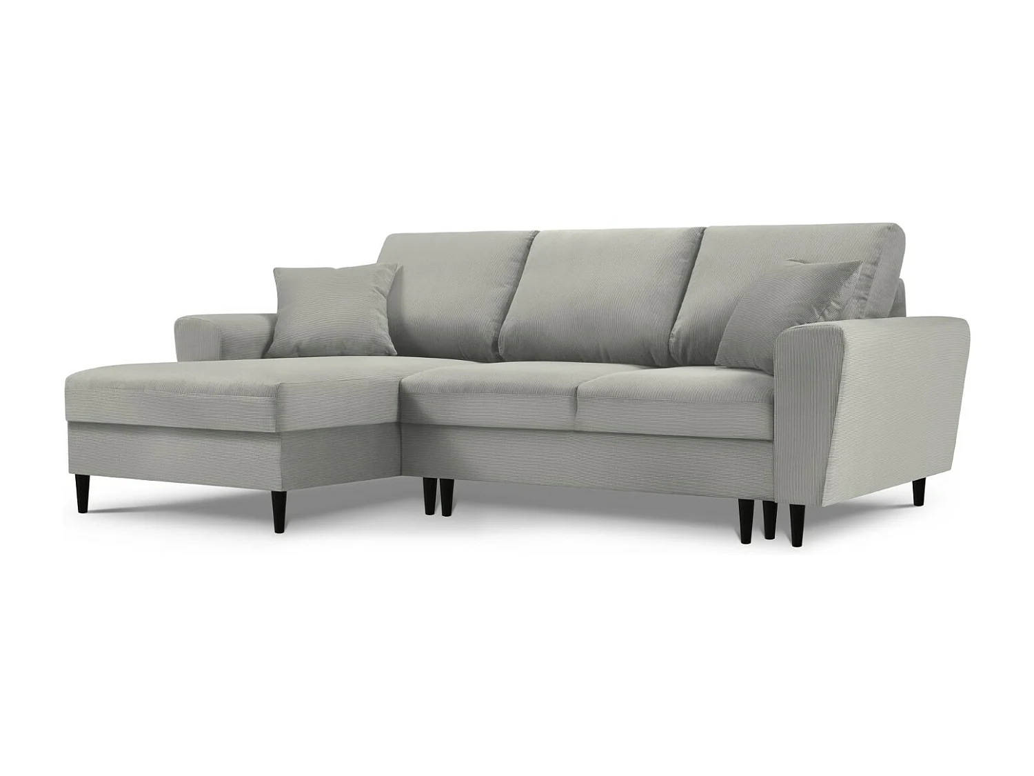 Cosmopolitan Design – Narożnik lewy rozkładany ze schowkiem, „Kyoto” 4 miejsca sztruks, szary jasny – 241x145x88cm 3740816