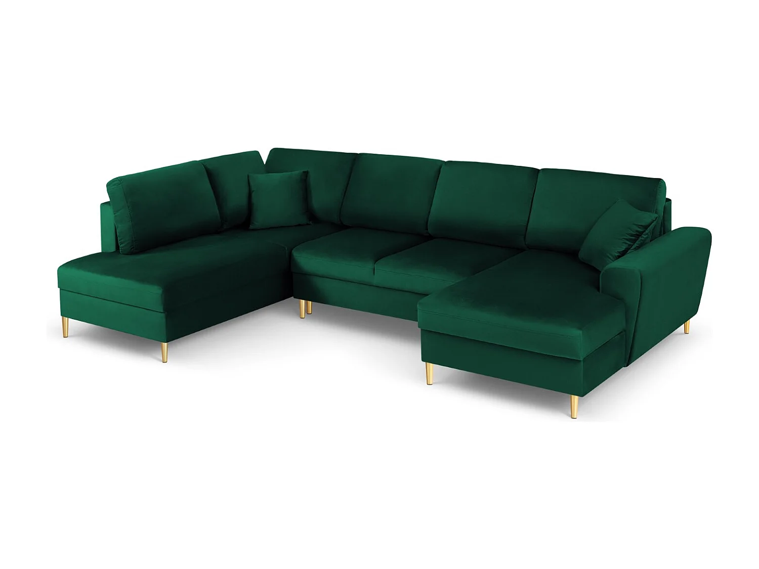 Cosmopolitan Design - Sofa panoramiczna lewa rozkładana ze schowkiem, "Kyoto" 7 miejsc welur, zielony butelkowy - 313x194x88cm 3740822 - obrazek 1