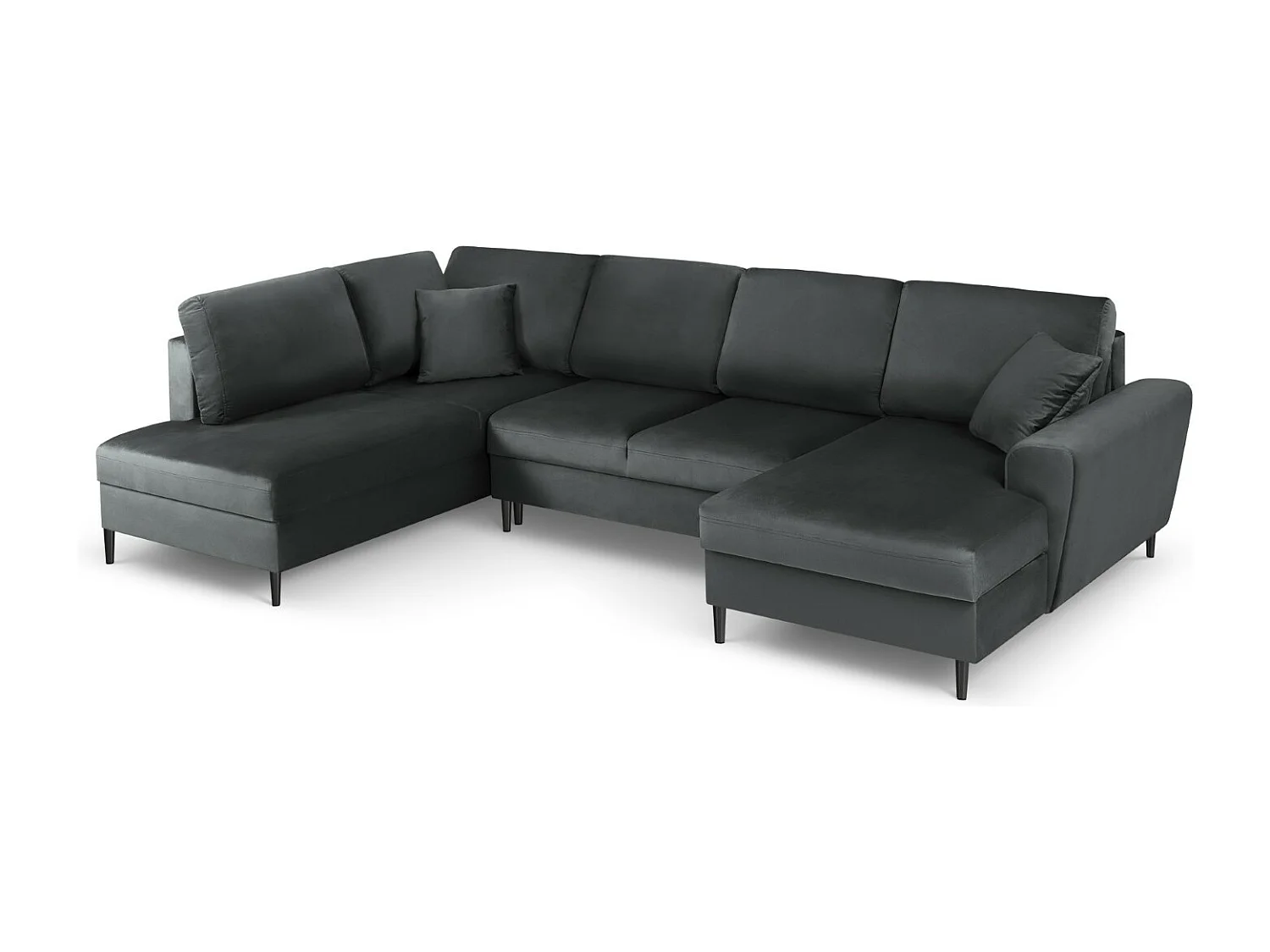 Cosmopolitan Design - Sofa panoramiczna lewa rozkładana ze schowkiem, "Kyoto" 7 miejsc welur, szary ciemny - 313x194x88cm 3740819 - obrazek 1