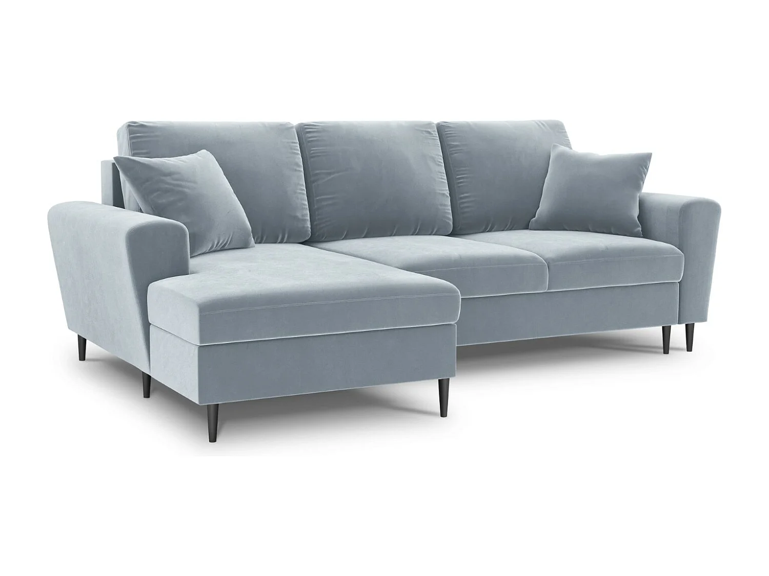 Cosmopolitan Design – Narożnik lewy rozkładany ze schowkiem, „Kyoto” 4 miejsca welur, niebieski jasny – 241x145x88cm 3740832