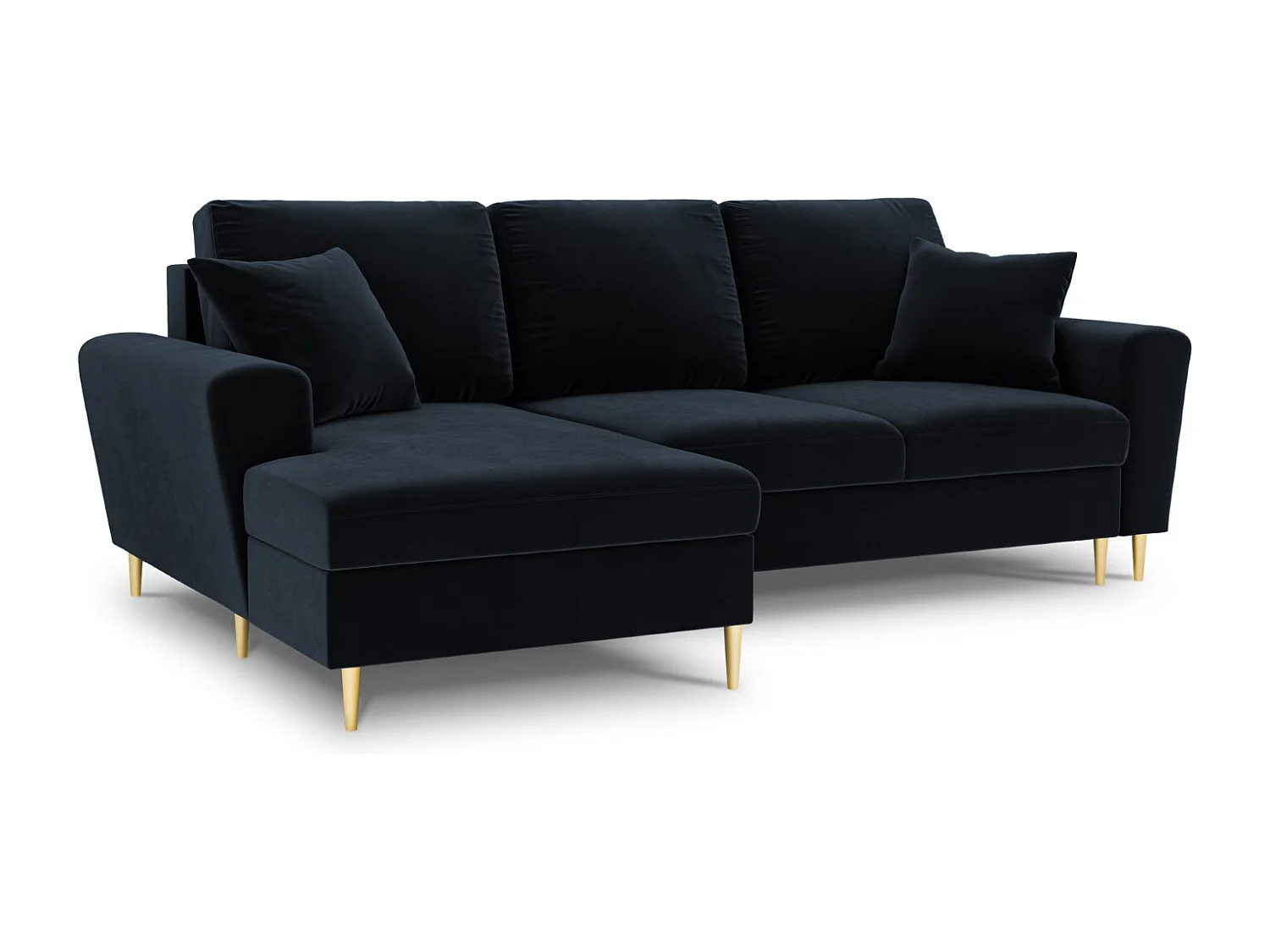 Cosmopolitan Design – Narożnik lewy rozkładany ze schowkiem, „Kyoto” 4 miejsca welur, niebieski ciemny – 241x145x88cm 3740835