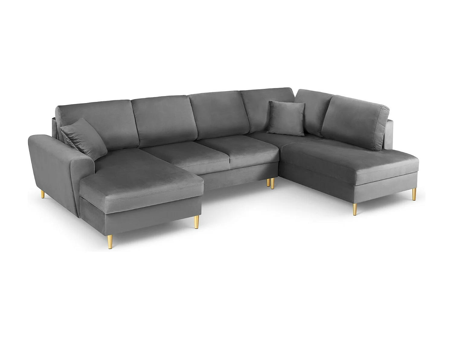 Cosmopolitan Design - Sofa panoramiczna prawa rozkładana ze schowkiem, "Kyoto" 7 miejsc welur, szary jasny - 313x194x88cm 3740860 - obrazek 1
