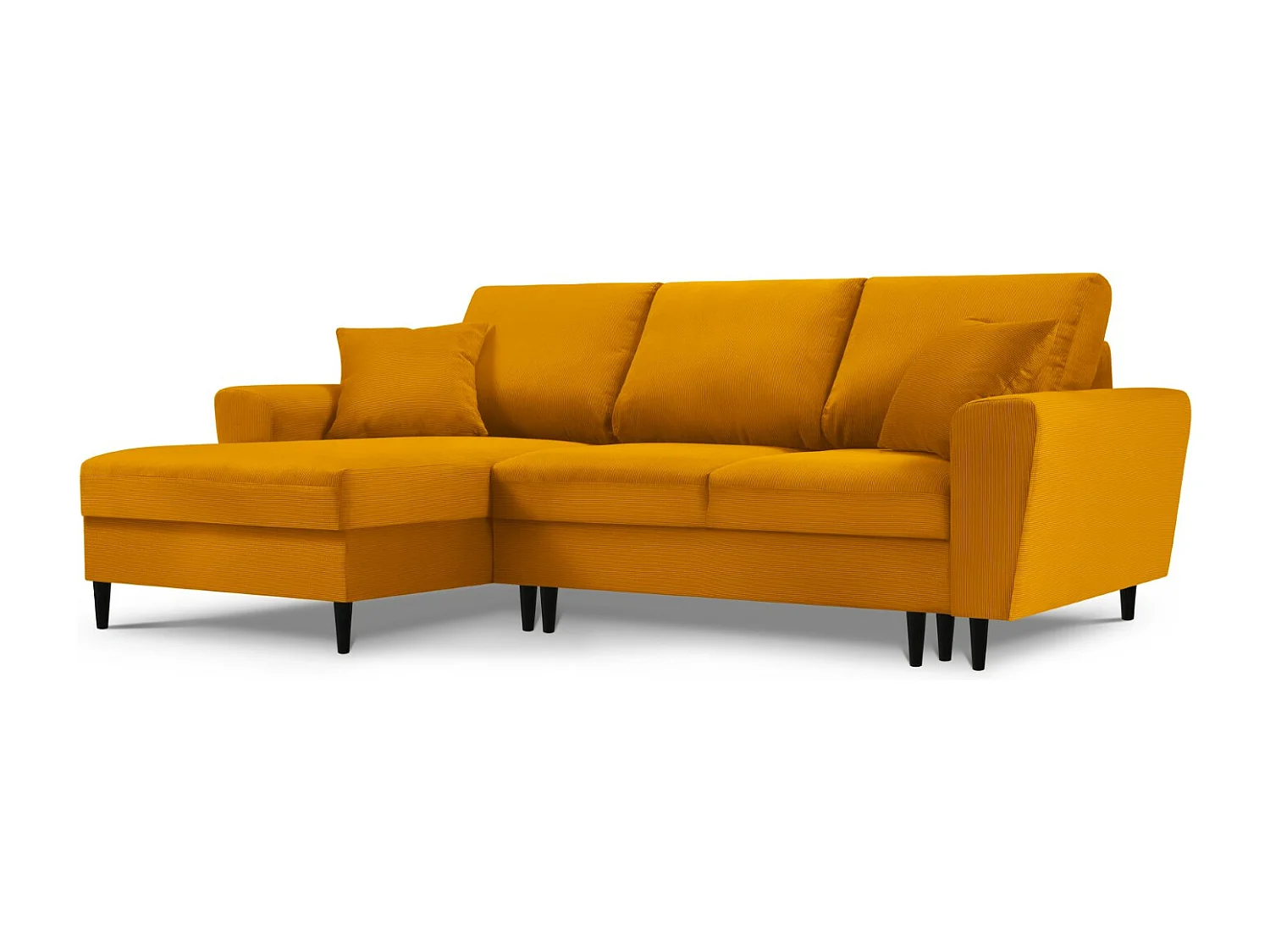 Cosmopolitan Design – Narożnik lewy rozkładany ze schowkiem, „Kyoto” 4 miejsca sztruks, żółty – 241x145x88cm 3740862