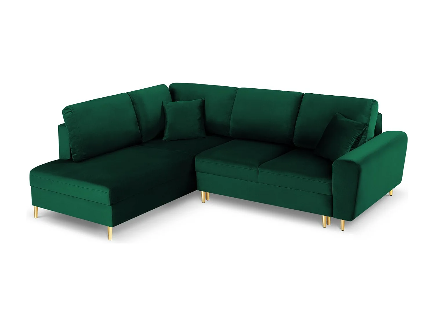 Cosmopolitan Design – Narożnik lewy rozkładany ze schowkiem, „Kyoto” 5 miejsc welur, zielony butelkowy – 243x194x88cm 3740874