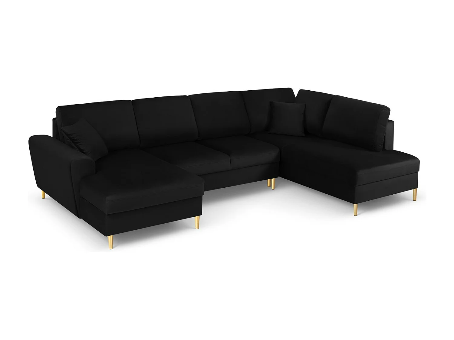 Cosmopolitan Design - Sofa panoramiczna prawa rozkładana ze schowkiem, "Kyoto" 7 miejsc welur, czarny - 313x194x88cm 3740878 - obrazek 1