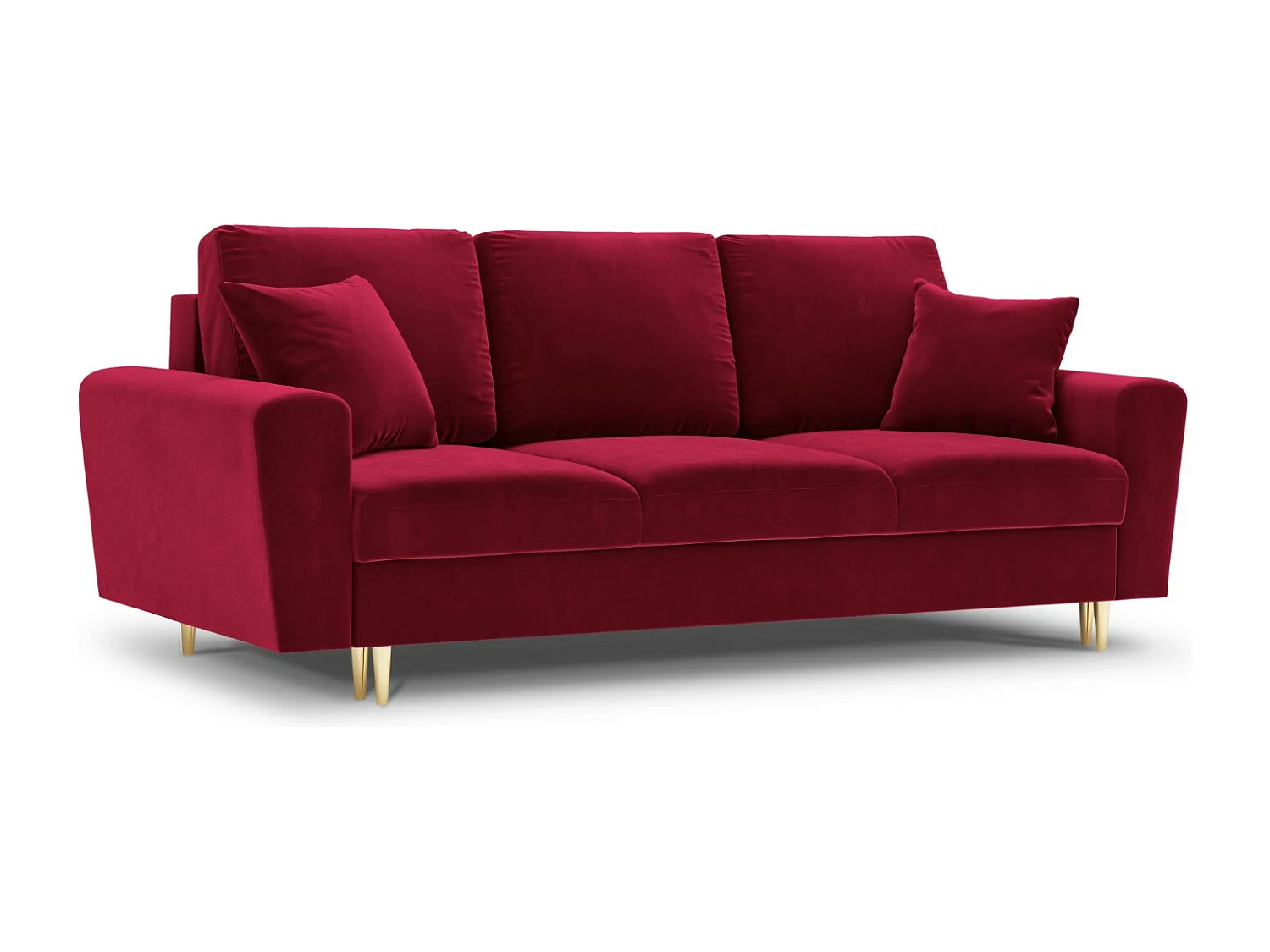 Cosmopolitan Design - Sofa z funkcją spania ze schowkiem, "Kyoto" 3 miejsca welur, czerwony - 235x100x88cm 3740890 - obrazek 1