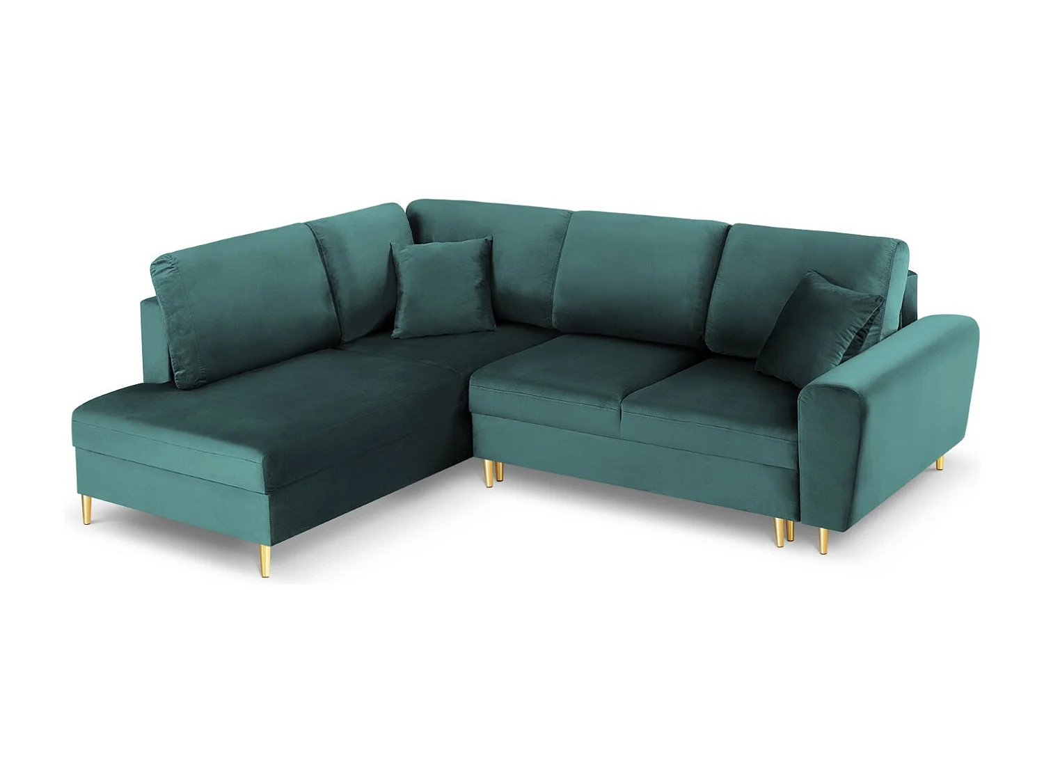 Cosmopolitan Design – Narożnik lewy rozkładany ze schowkiem, „Kyoto” 5 miejsc welur, petrol – 243x194x88cm 3740894