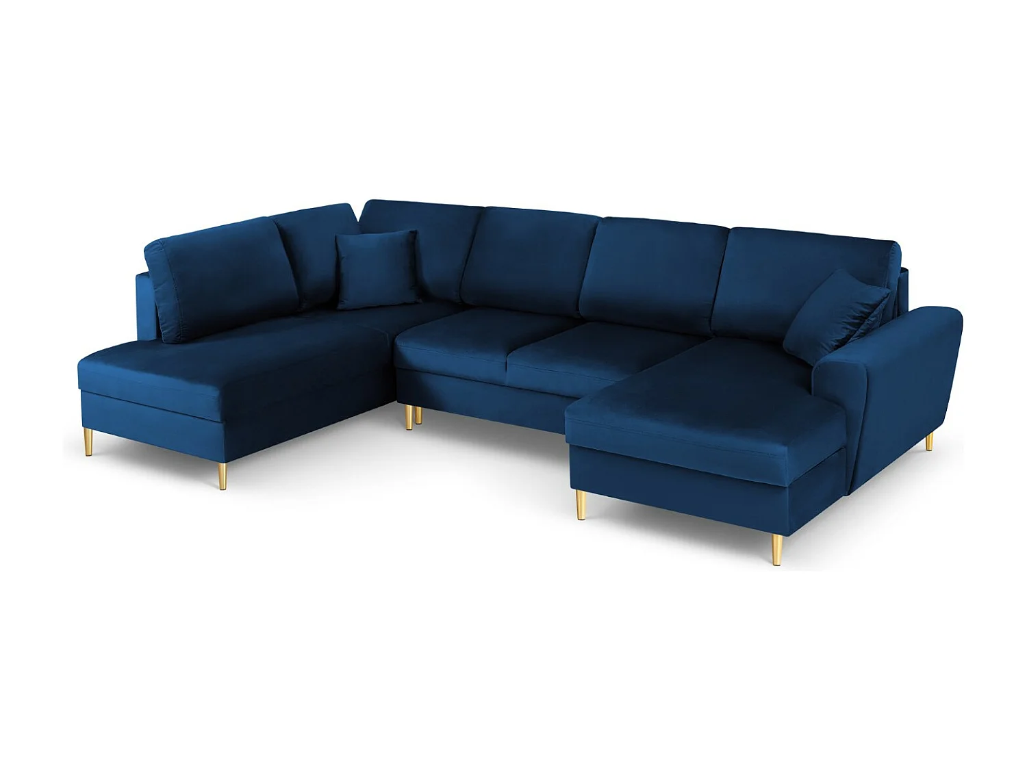 Cosmopolitan Design - Sofa panoramiczna lewa rozkładana ze schowkiem, "Kyoto" 7 miejsc welur, błękit królewski - 313x194x88cm 3740903 - obrazek 1
