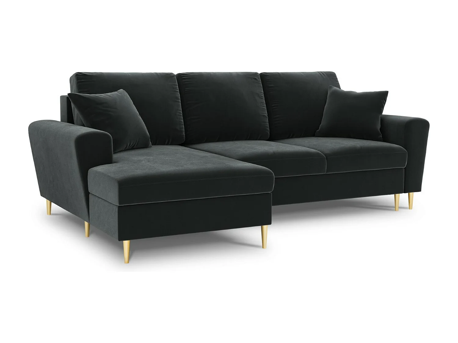 Cosmopolitan Design – Narożnik lewy rozkładany ze schowkiem, „Kyoto” 4 miejsca welur, szary ciemny – 241x145x88cm 3740908