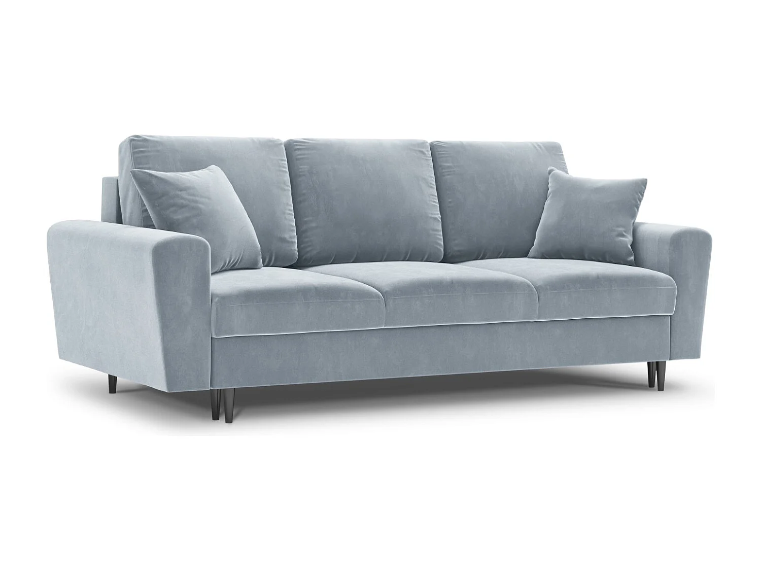 Cosmopolitan Design - Sofa z funkcją spania ze schowkiem, "Kyoto" 3 miejsca welur, niebieski jasny - 235x100x88cm 3740914 - obrazek 1