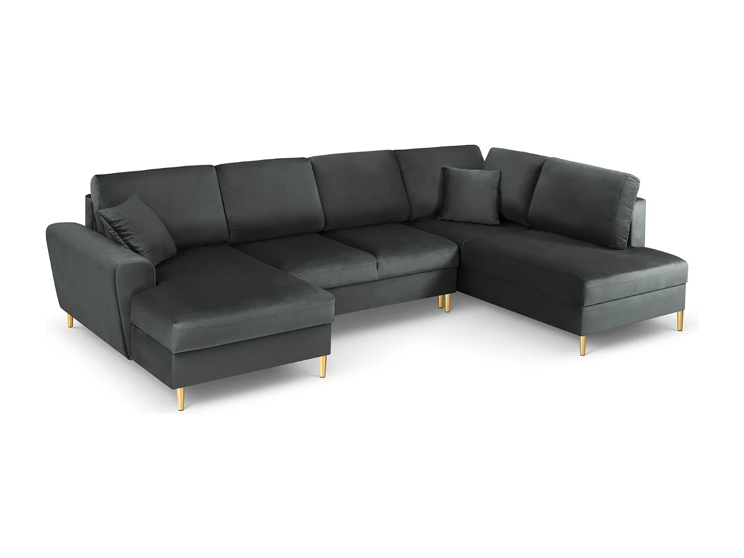 Cosmopolitan Design - Sofa panoramiczna prawa rozkładana ze schowkiem, "Kyoto" 7 miejsc welur, szary ciemny - 313x194x88cm 3740915 - obrazek 1