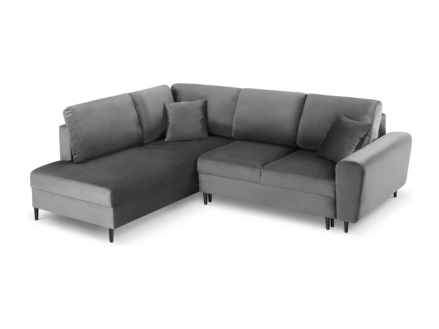 Cosmopolitan Design – Narożnik lewy rozkładany ze schowkiem, „Kyoto” 5 miejsc welur, szary jasny – 243x194x88cm 3740923