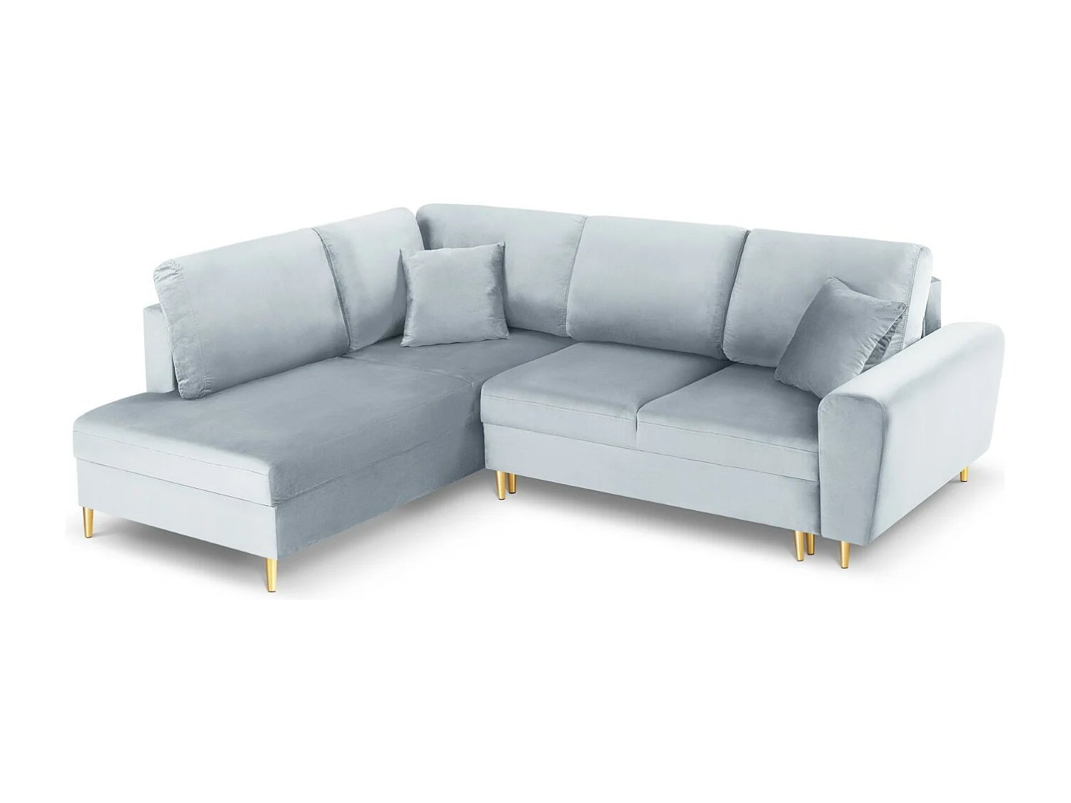Cosmopolitan Design – Narożnik lewy rozkładany ze schowkiem, „Kyoto” 5 miejsc welur, niebieski jasny – 243x194x88cm 3740935