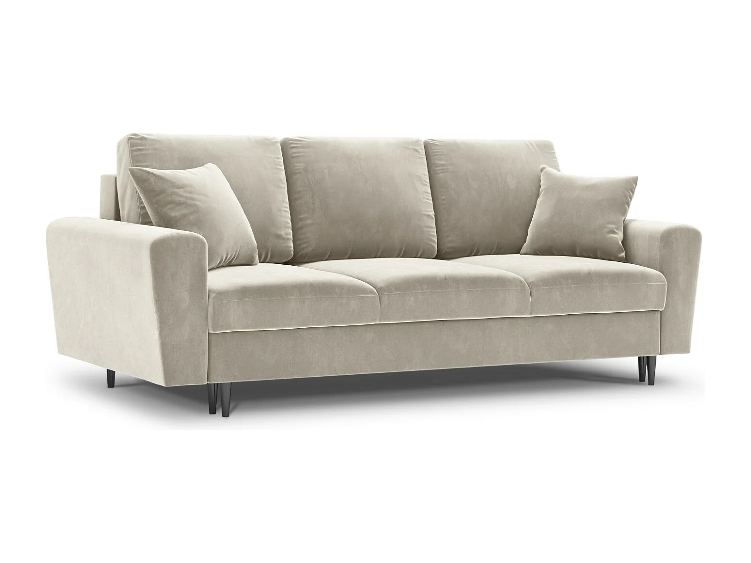 Cosmopolitan Design - Sofa z funkcją spania ze schowkiem, "Kyoto" 3 miejsca welur, beż jasny - 235x100x88cm 3740938 - obrazek 1