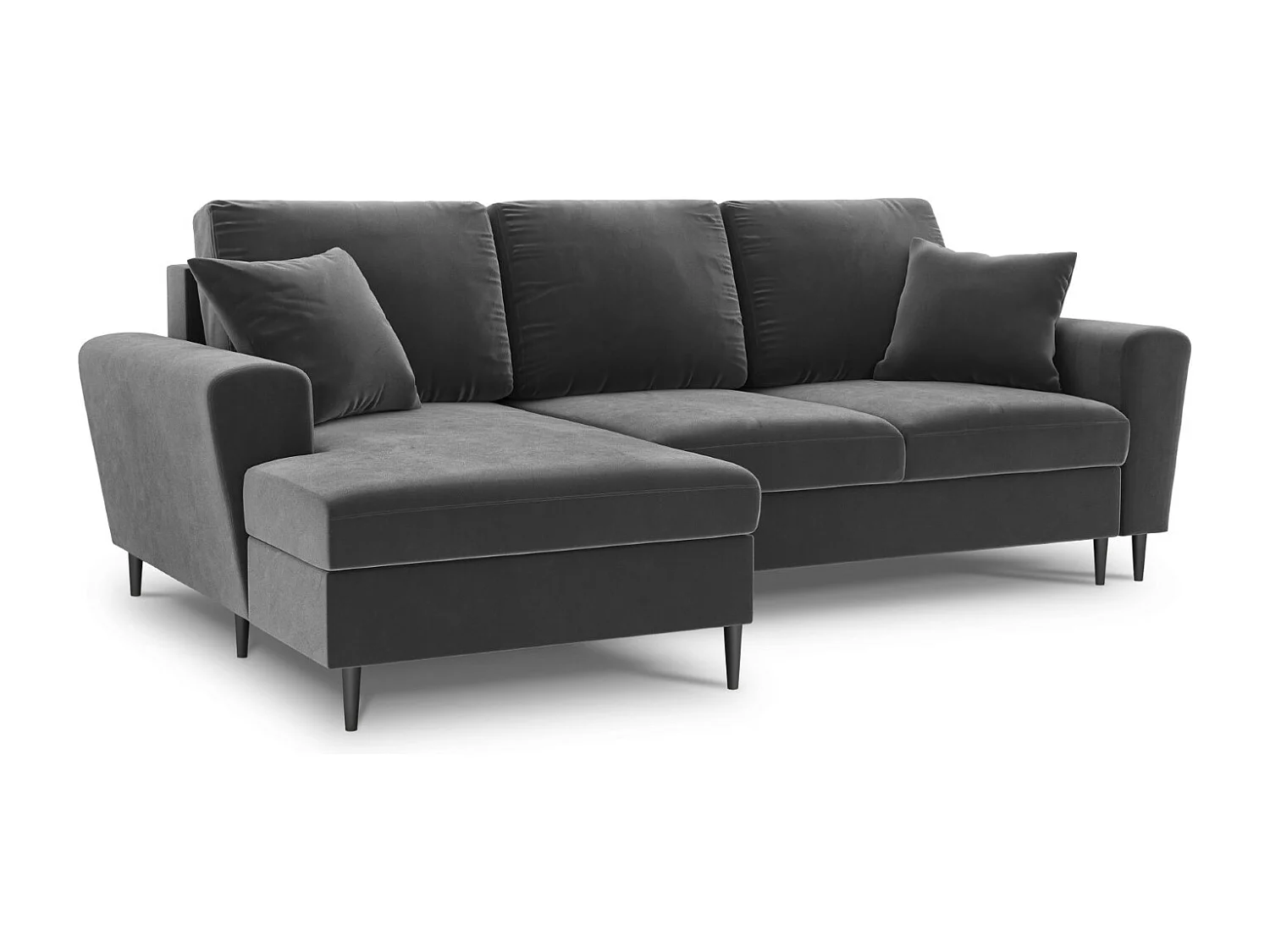 Cosmopolitan Design – Narożnik lewy rozkładany ze schowkiem, „Kyoto” 4 miejsca welur, szary jasny – 241x145x88cm 3740939