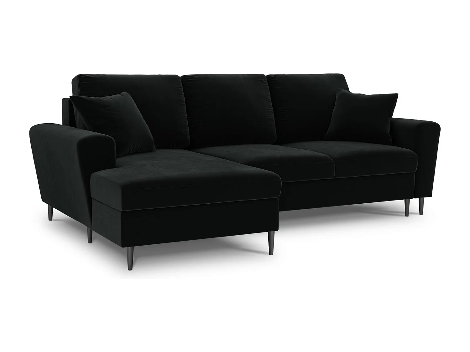 Cosmopolitan Design – Narożnik lewy rozkładany ze schowkiem, „Kyoto” 4 miejsca welur, czarny – 241x145x88cm 3740946