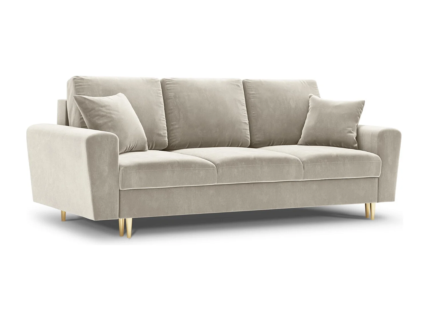 Cosmopolitan Design - Sofa z funkcją spania ze schowkiem, "Kyoto" 3 miejsca welur, beż jasny - 235x100x88cm 3740951 - obrazek 1