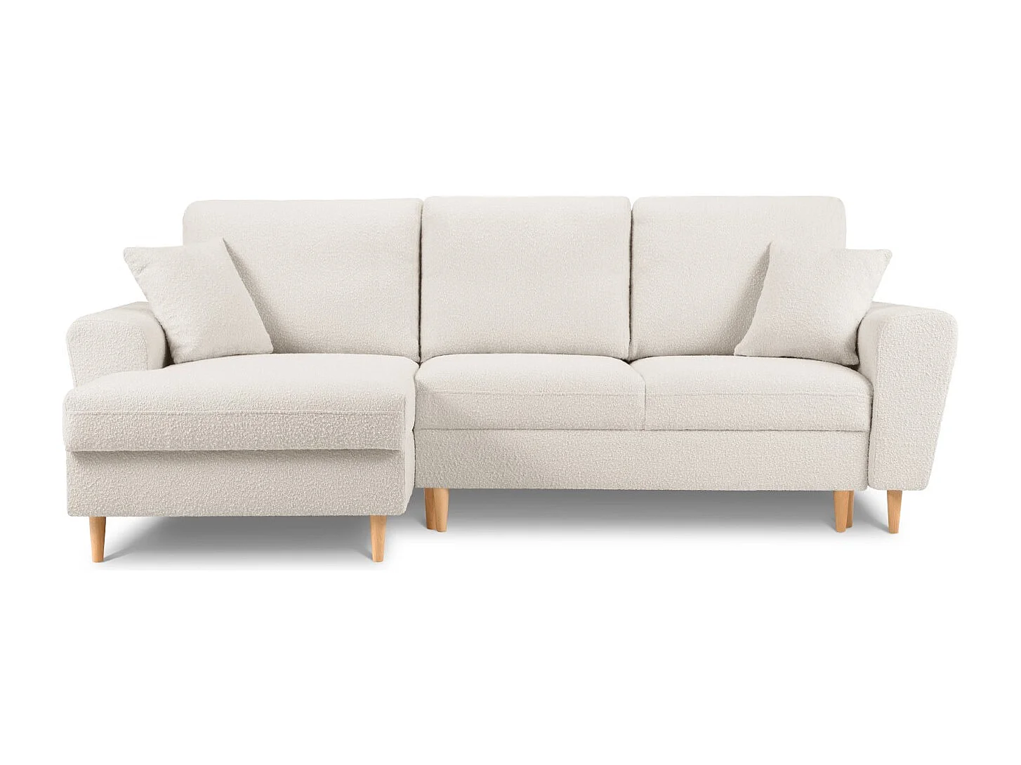Cosmopolitan Design – Narożnik lewy rozkładany ze schowkiem, „Kyoto” 4 miejsca boucle, beż – 241x145x88cm 3740949
