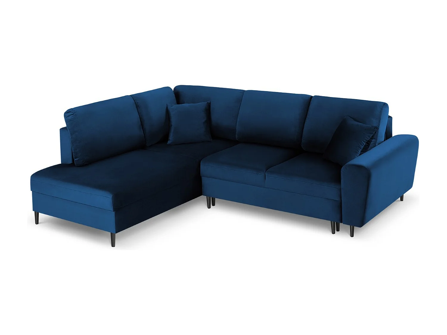 Cosmopolitan Design – Narożnik lewy rozkładany ze schowkiem, „Kyoto” 5 miejsc welur, błękit królewski – 243x194x88cm 3740958