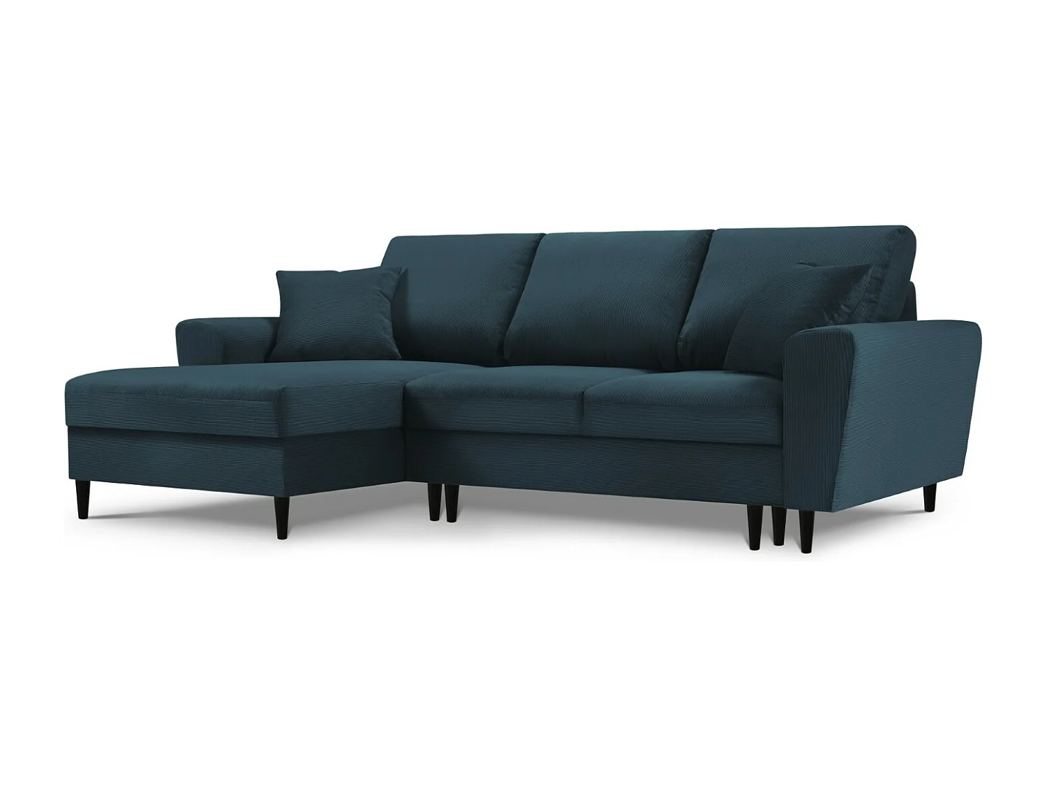 Cosmopolitan Design – Narożnik lewy rozkładany ze schowkiem, „Kyoto” 4 miejsca sztruks, niebieski ciemny – 241x145x88cm 3740980