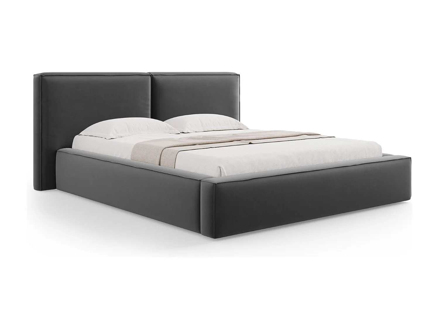 Cosmopolitan Design – Łóżko ze schowkiem i podwójnym zagłówkiem, „Arendal” 180x200cm welur, szary – 228x234x97.5cm 3742108