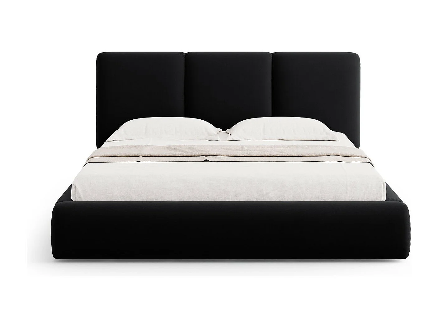 Cosmopolitan Design – Łóżko ze schowkiem i zagłówkiem, „Nicolas” 200x200cm welur, czarny – 220x220x100cm 3742287