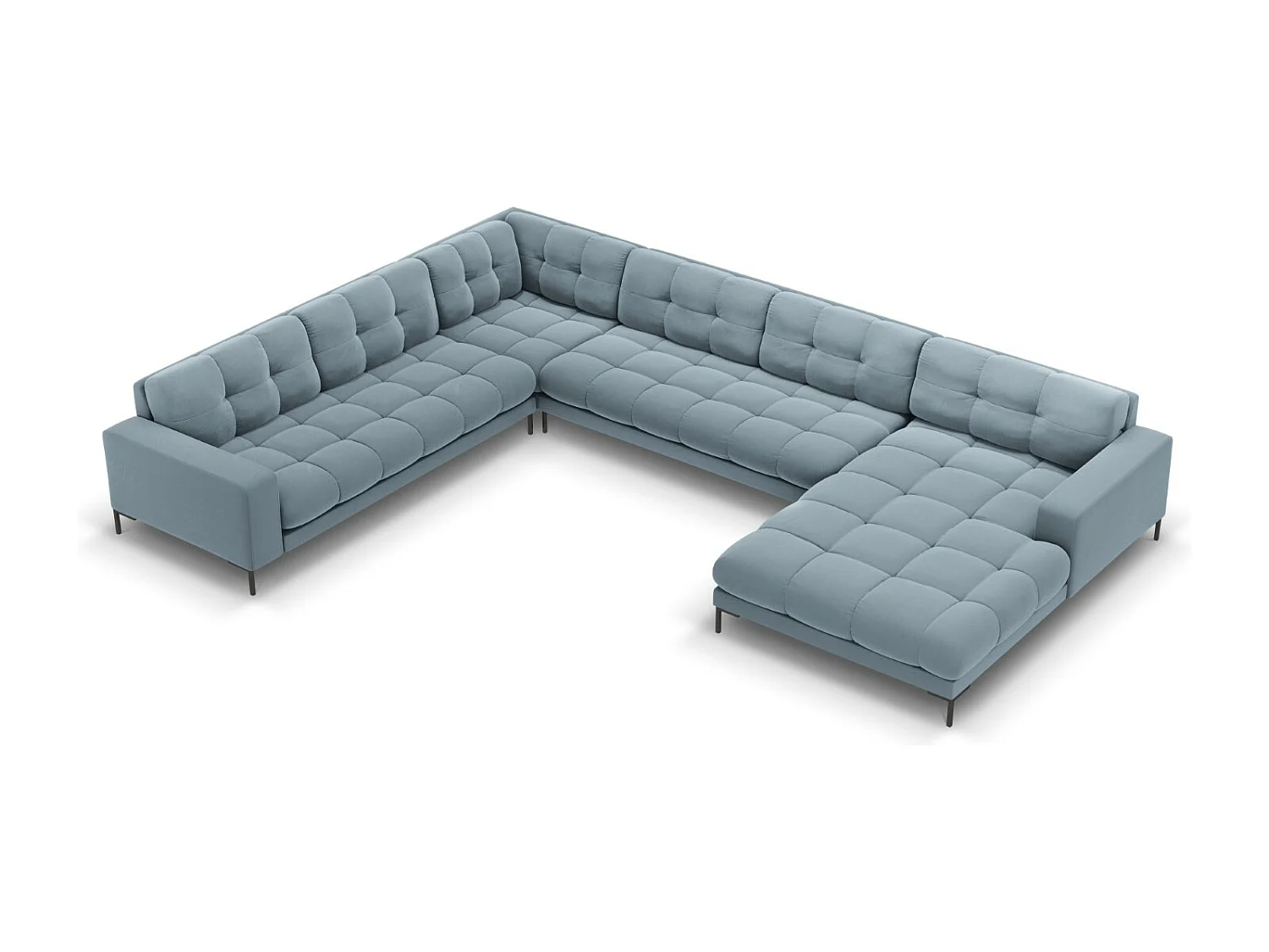 Cosmopolitan Design – Narożnik lewy panoramiczny, „Bali” 7 miejsc welur, niebieski jasny – 327x256x75cm 3742730