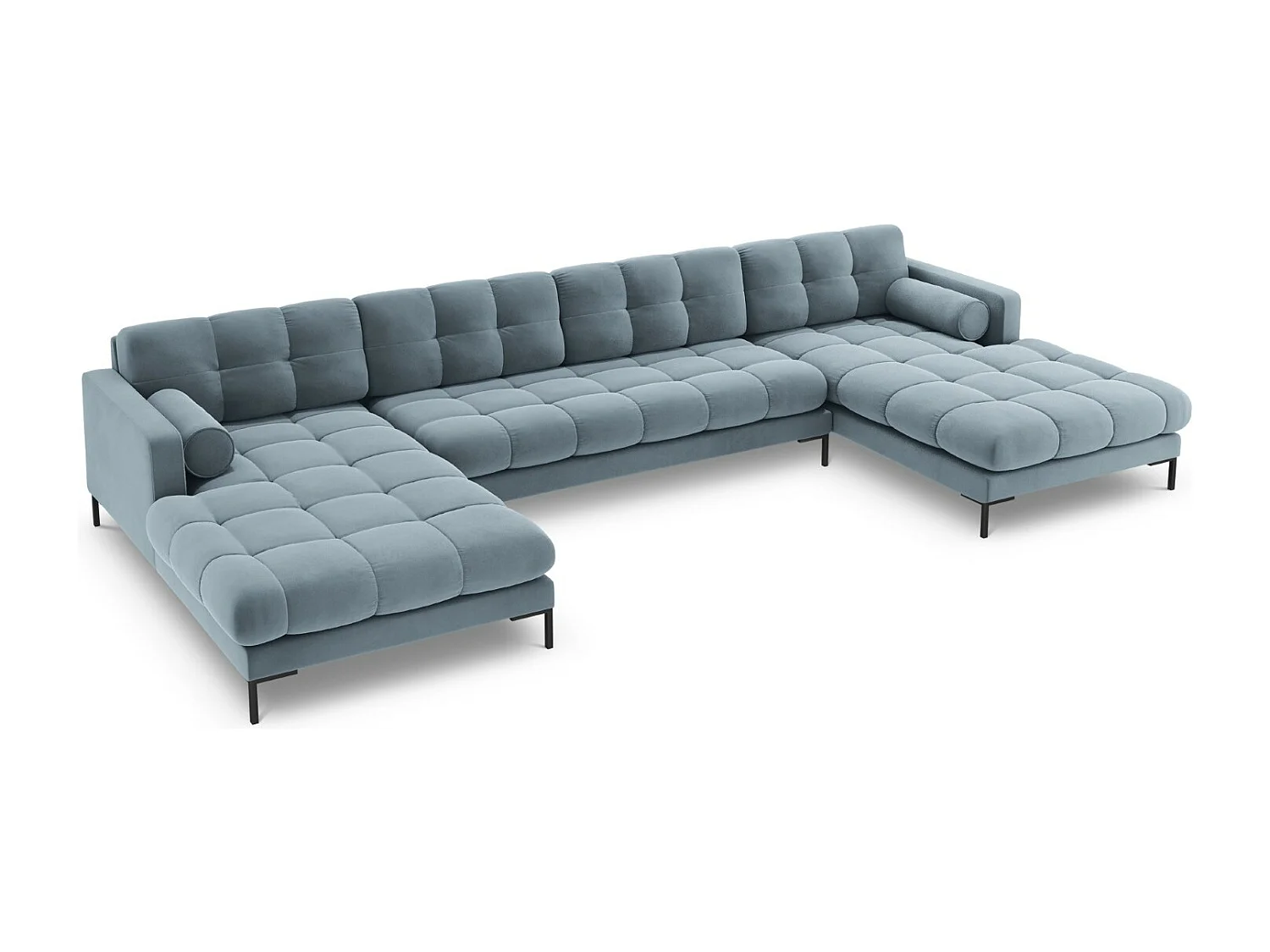 Cosmopolitan Design - Sofa panoramiczna, "Bali" 7 miejsc welur, niebieski jasny - 383x185x75cm 3743048 - obrazek 1