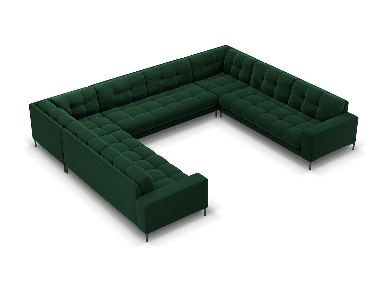 Cosmopolitan Design - Sofa panoramiczna, "Bali" 9 miejsc welur, zielony butelkowy - 327x256x75cm 3743235 - obrazek 1