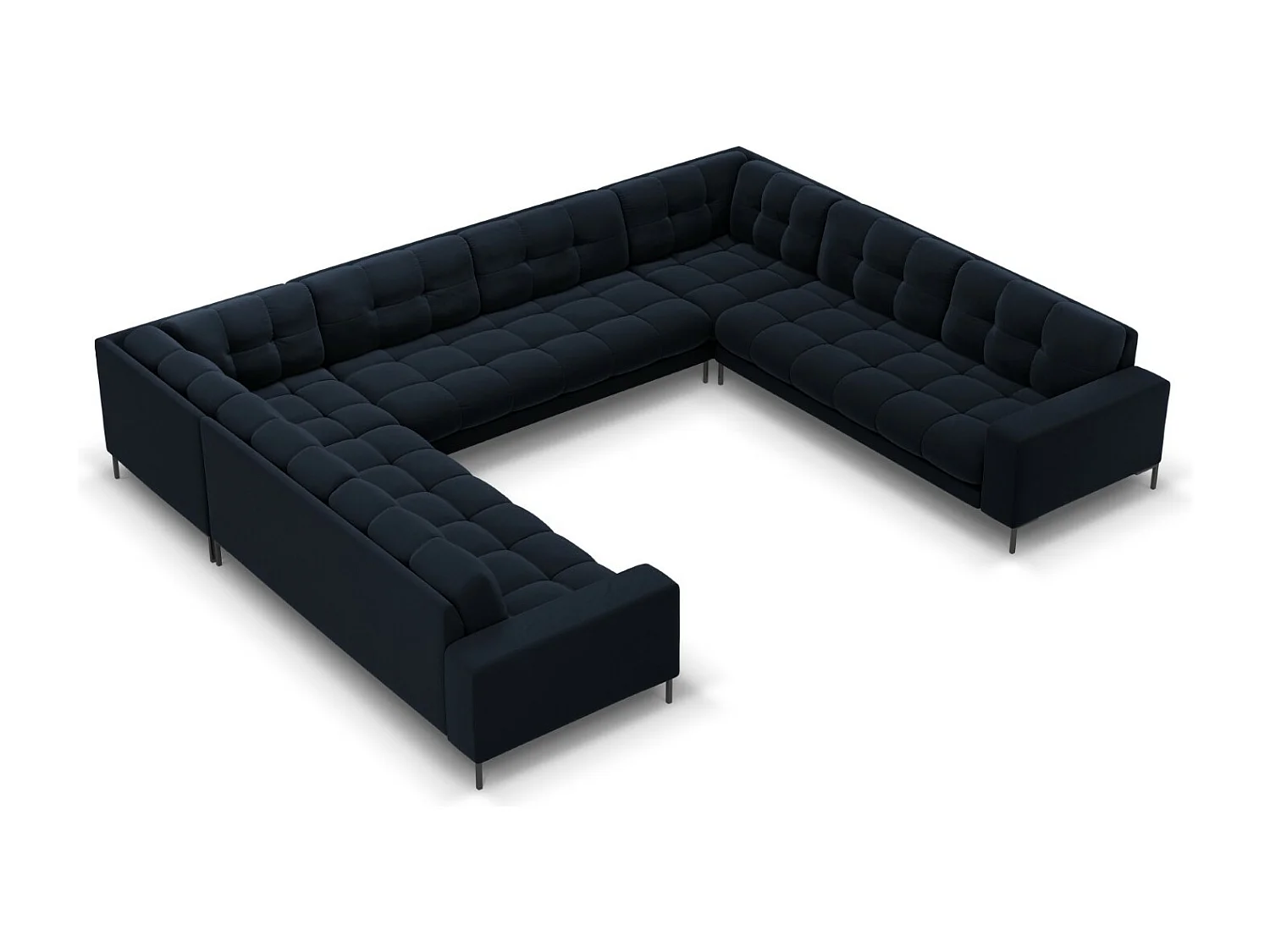 Cosmopolitan Design - Sofa panoramiczna, "Bali" 9 miejsc welur, niebieski ciemny - 327x256x75cm 3743350 - obrazek 1