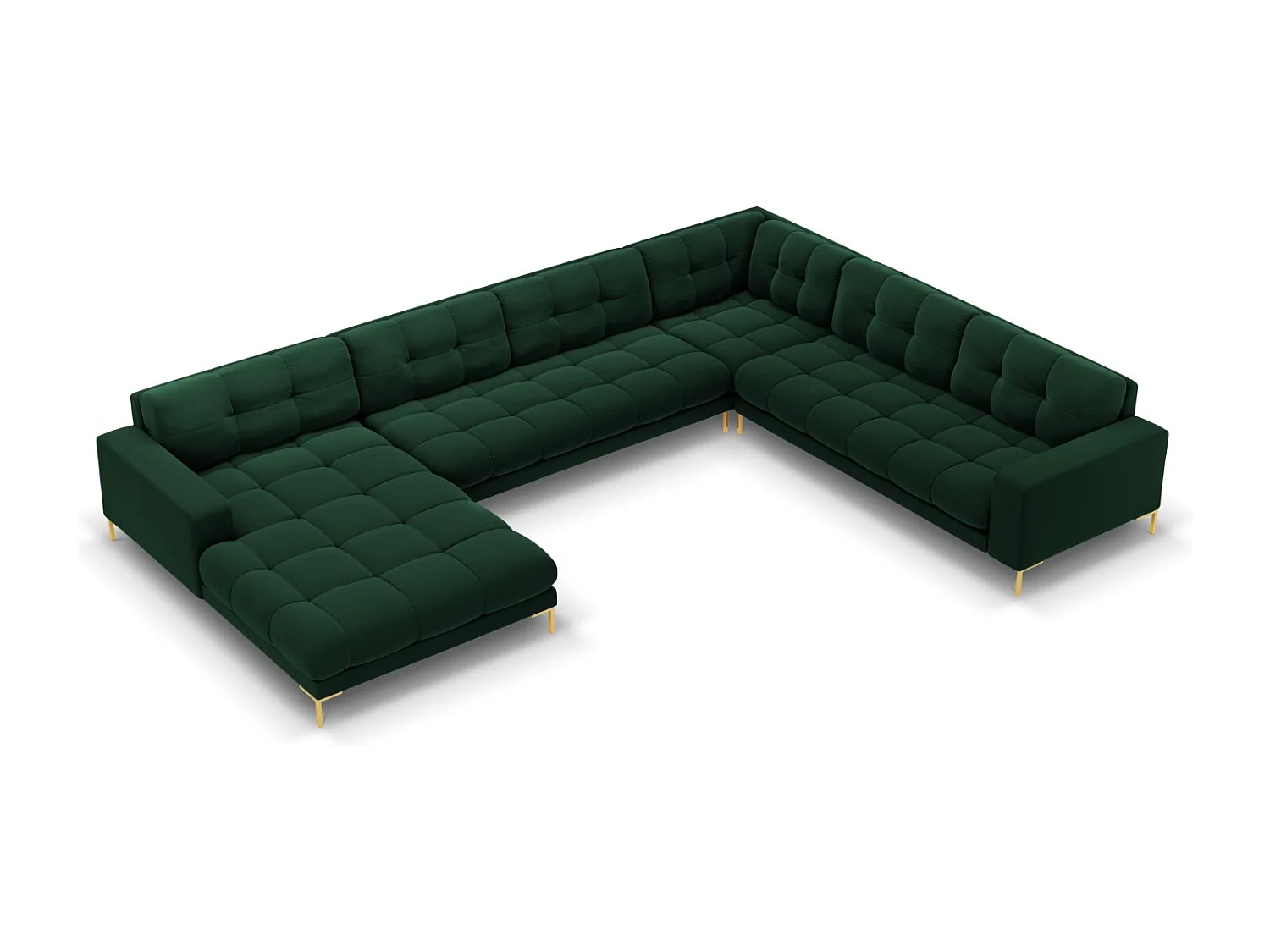 Cosmopolitan Design - Narożnik prawy panoramiczny, "Bali" 7 miejsc welur, zielony butelkowy - 327x256x75cm 3743524 - obrazek 1